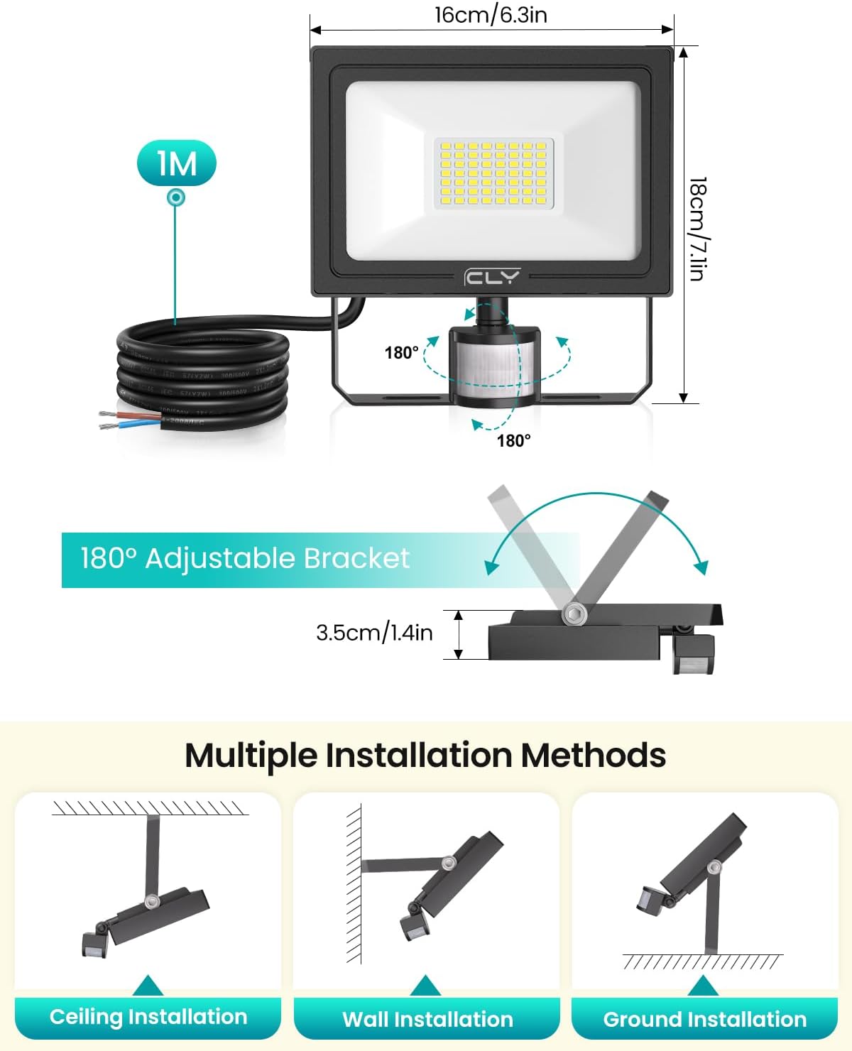 Thumbnail 5 de CLY 30W PIR Motion Sensor Floodlight 2820 lm 🌤