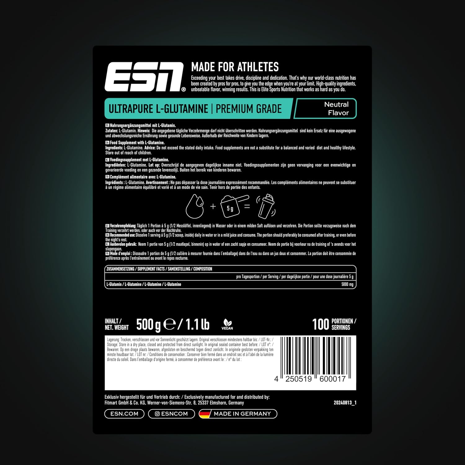 Thumbnail 2 de ESN Ultrapure L-Glutamine Pulver (500 g) – made in Germany