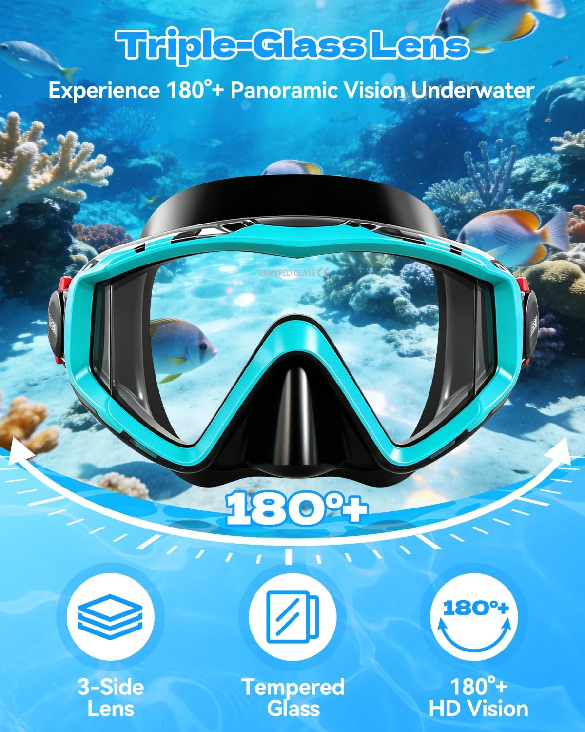Detalle de Aegend Snorkeling Gear: 180° Panoramic Mask & Dry Top Snorkel for Adults