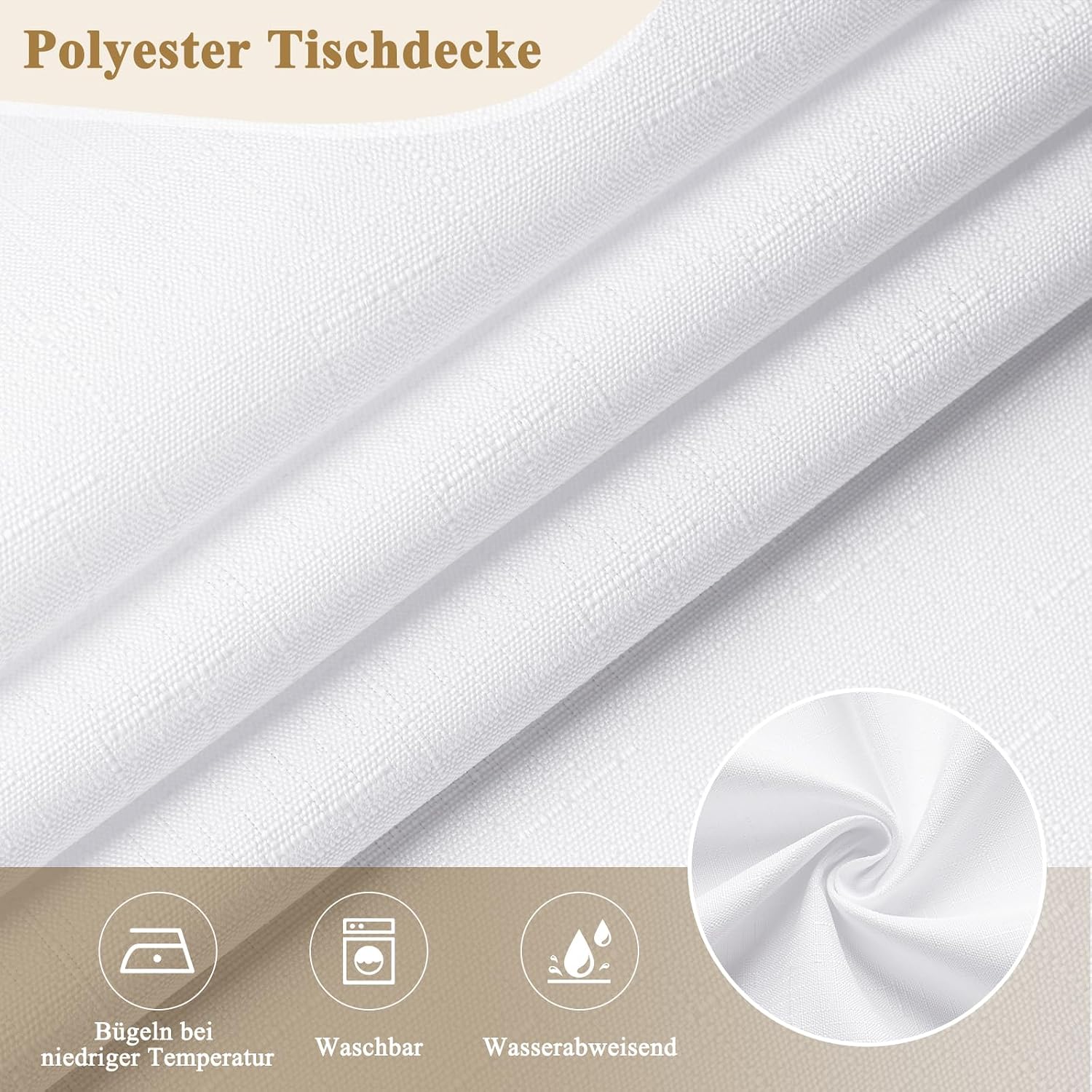 Detalle de AooHome abwaschbare Tischdecke in Weiß (Leinen-Optik) 140 x 220 cm – wasserabweisend mit Lotuseffekt