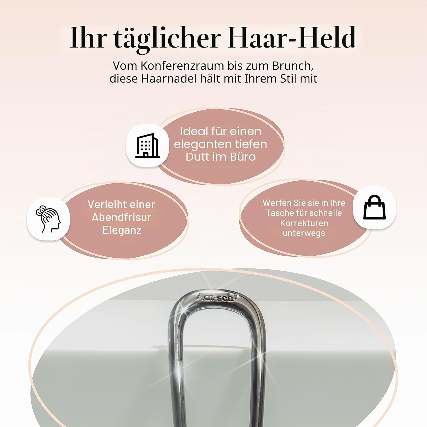 Detalle 2 de Kitsch French Pin für Damen – Metallne französische Haarspange für Hochsteckfrisuren, Chignon & Dutt