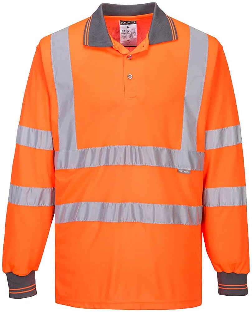 Detalle de Portwest S277 Polo Alta Visibilità a Manica Lunga - Arancione, 4XL