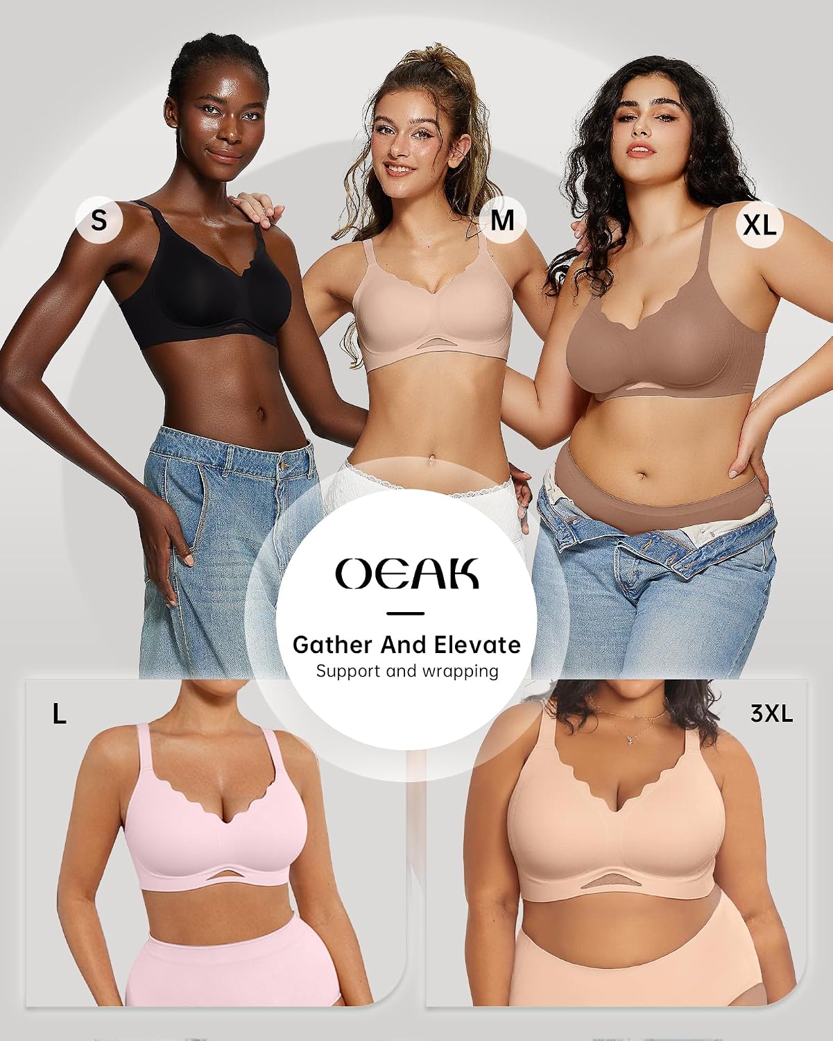 Thumbnail 6 de OEAK Womens Wireless Scalloped Push-Up Bra 🩲