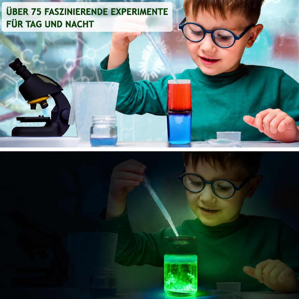 Detalle 2 de Greek Science 75+ leuchtende Experimente im Dunkeln – Glow-in-the-Dark Science Kit für Kinder (8–12)