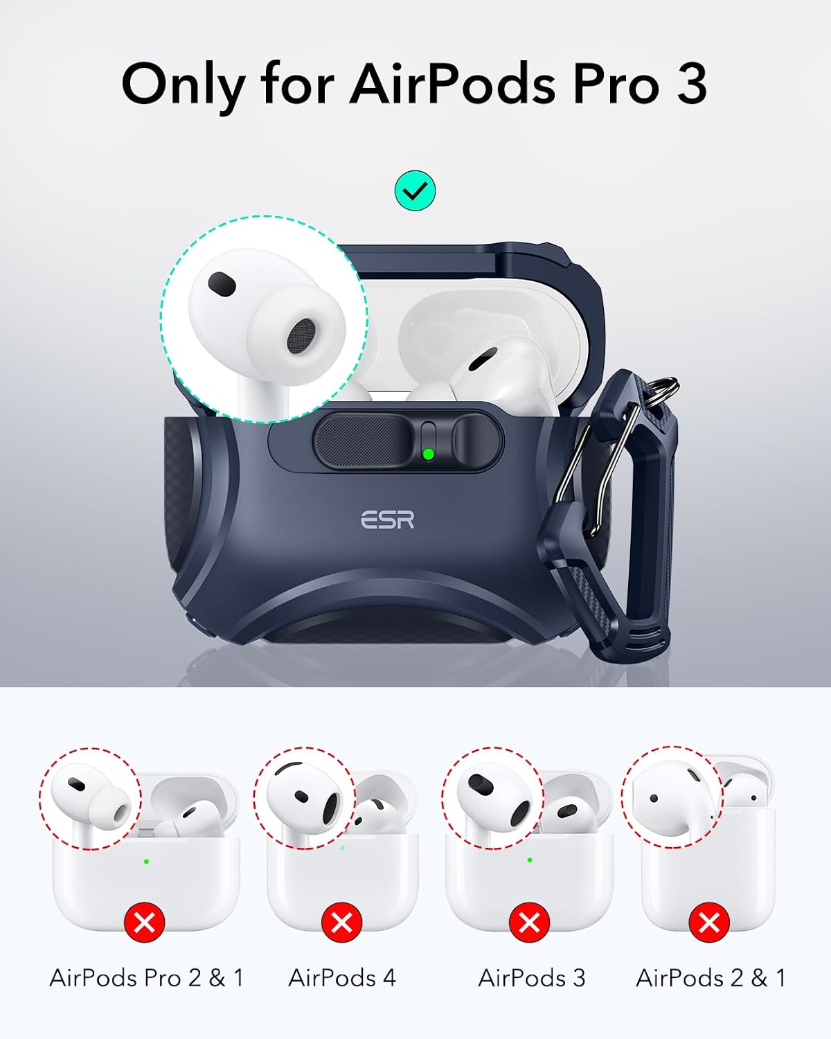 Thumbnail 1 de ESR for AirPods Pro 3 Case (2025) – MagSafe-ready, drop-proof lock & easy open, Blue