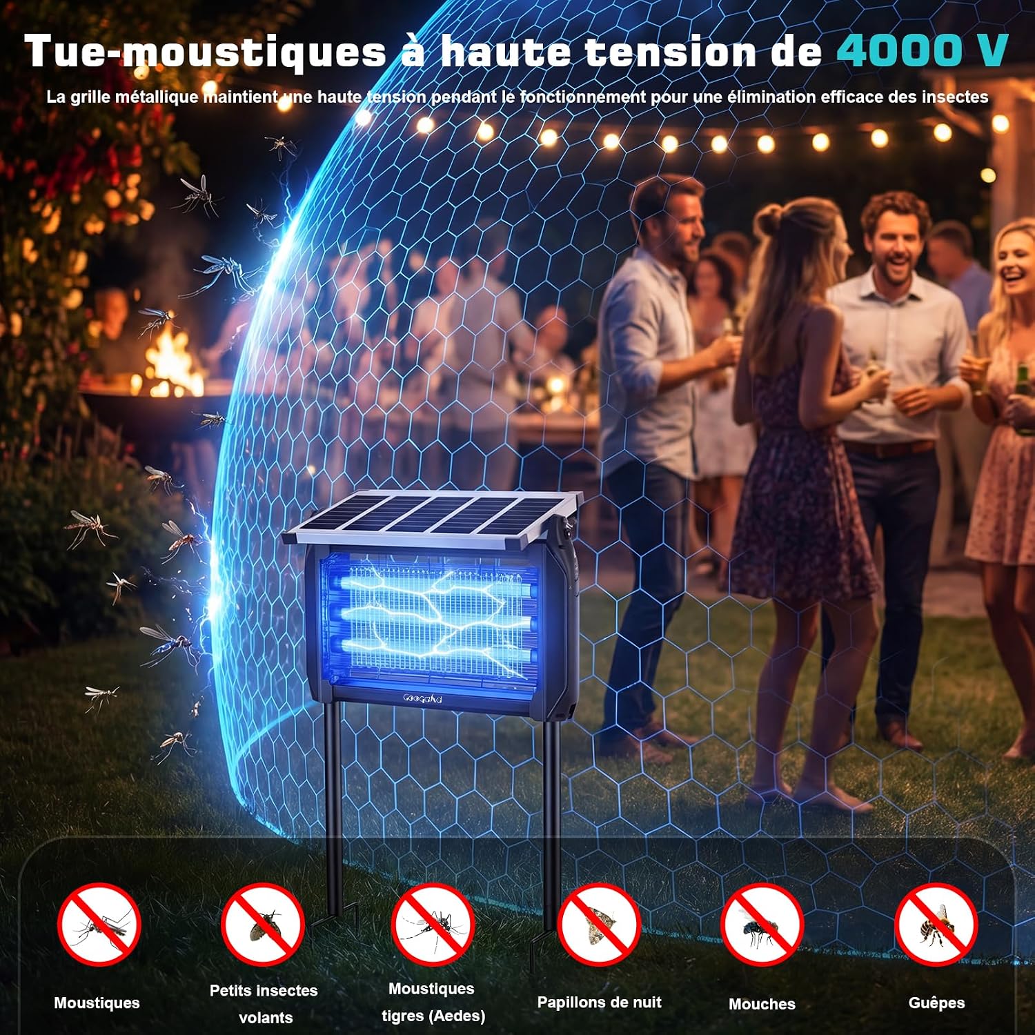 Detalle 2 de GooQand Lampada Antizanzare Elettrica Solare: protezione esterna senza fili per patio e giardino
