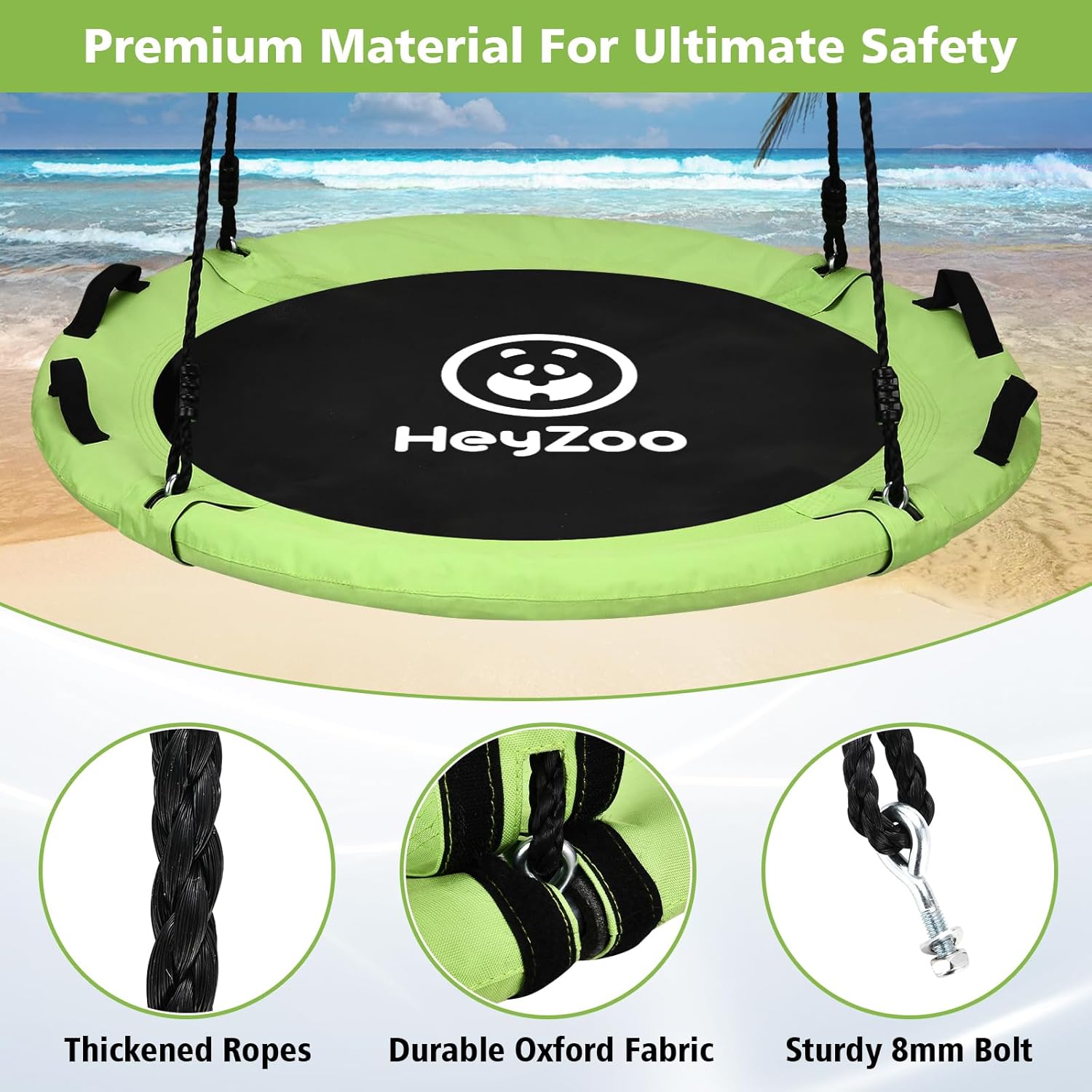 Detalle de 48 inch Tree Swing (Larger Saucer Flying Swing) with Adjustable Hanging Straps, 900 lbs Capacity, Outdoor Playground — Green