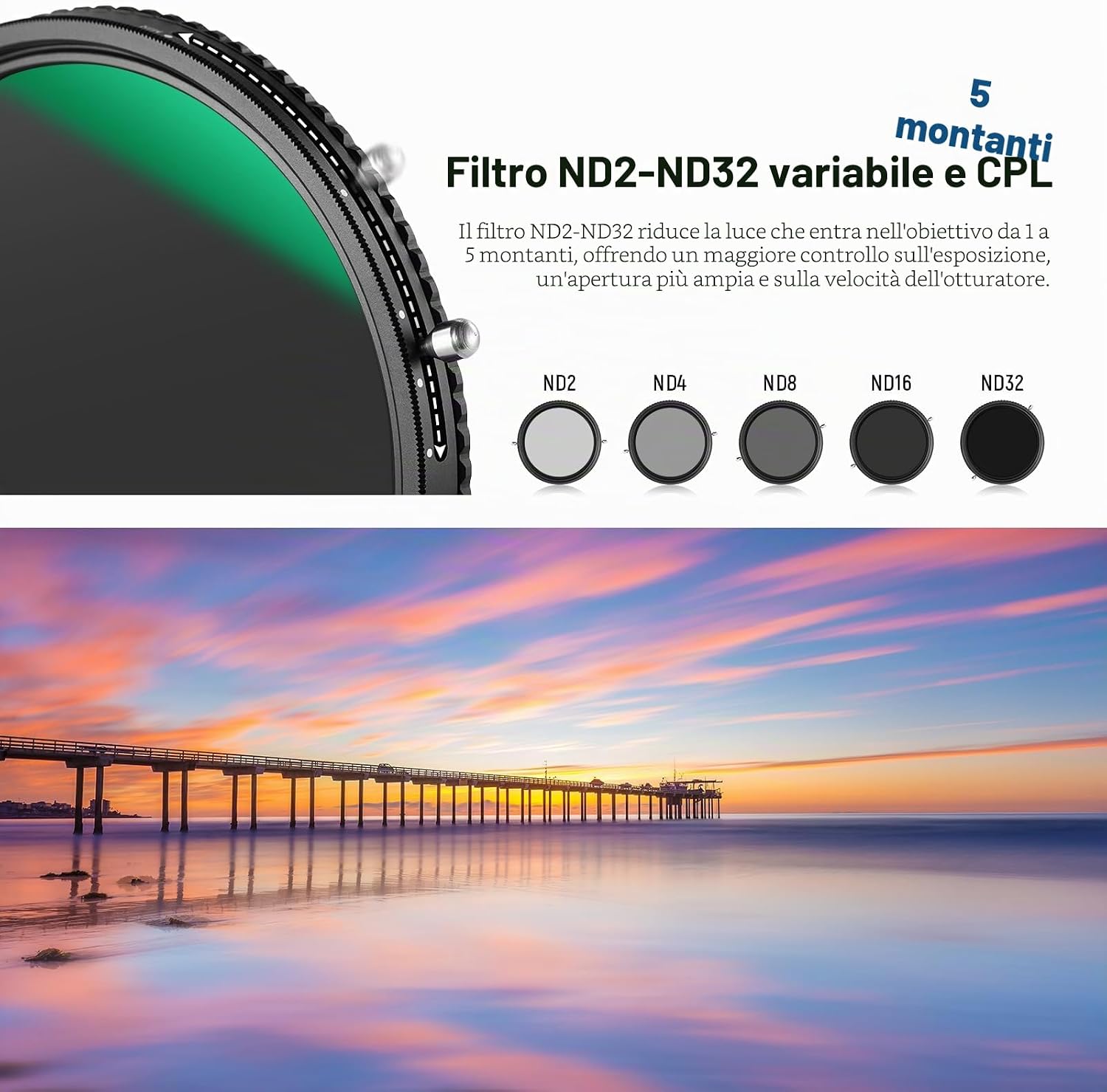 Thumbnail 4 de NEEWER Filtro 2 in 1 52mm Variabile ND2–ND32 e CPL con rivestimenti nano e vetro HD