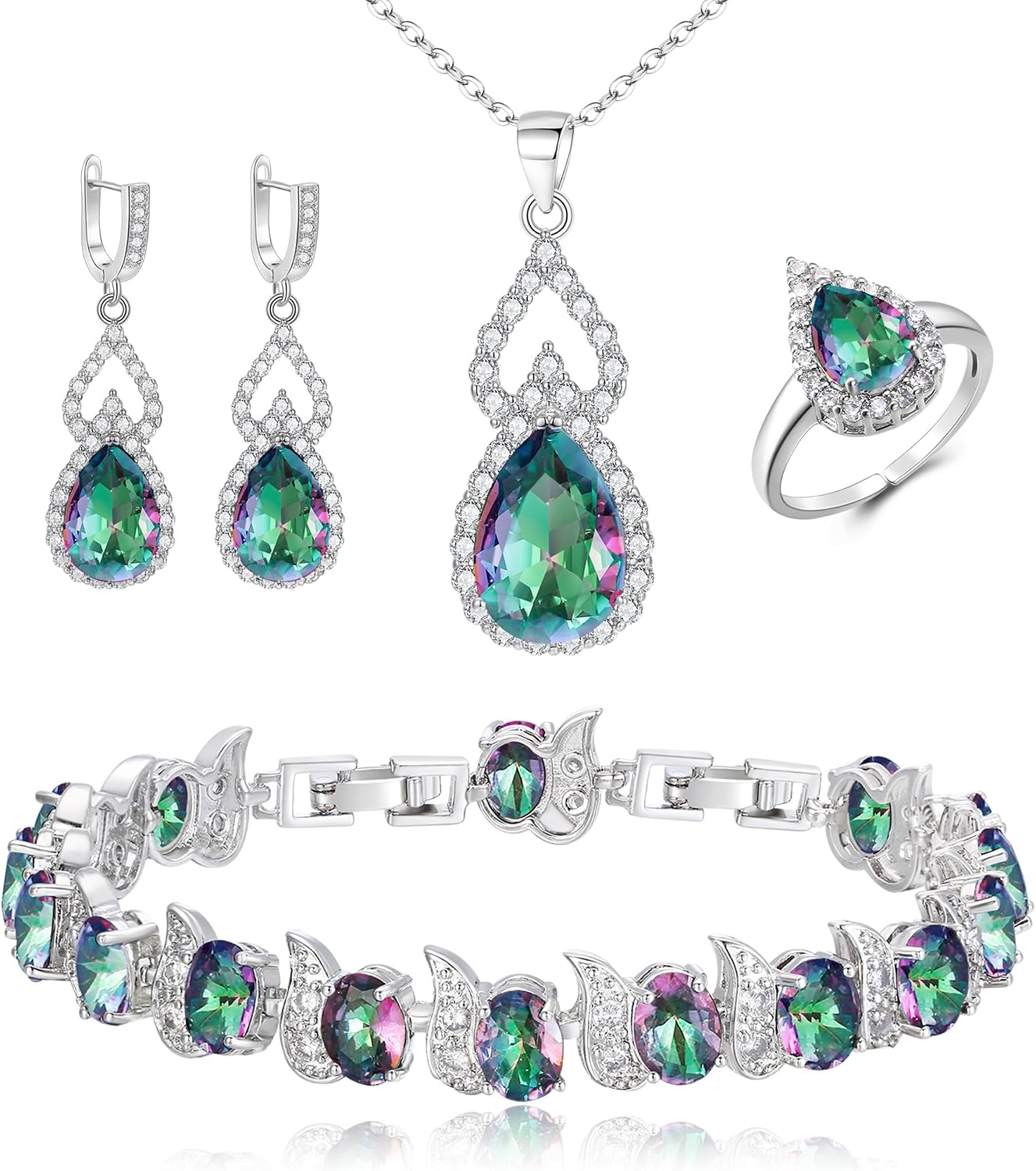 Detalle de Ensemble Clearine Parure Bijoux Mariage en Argent Noir Rose – Goutte d'eau et Zircone Cubique, 4 pièces
