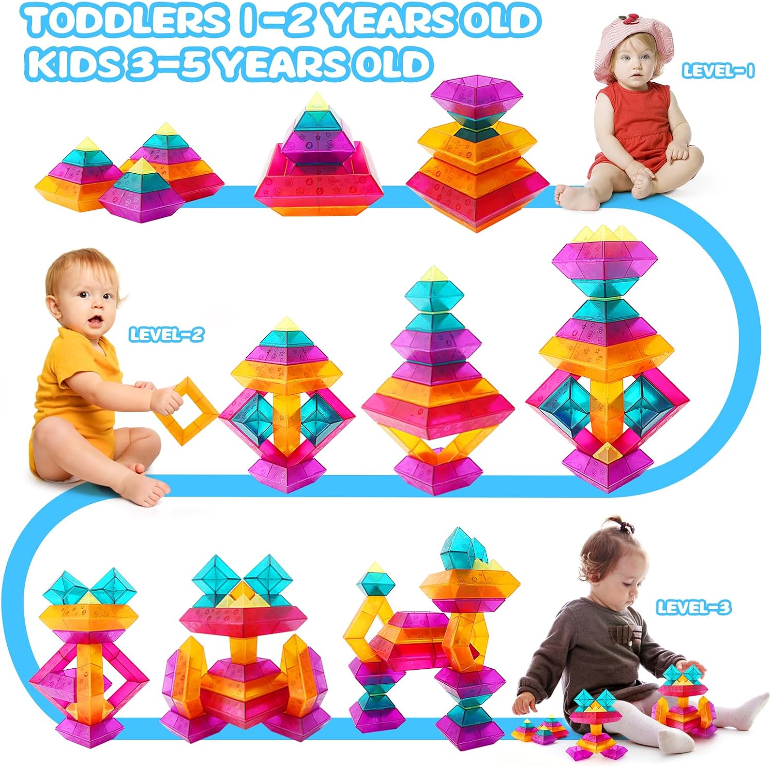Detalle de MAKE KIDS SMILE BUBBLE FUN 30-Piece Translucent Building Blocks Set (Ages 3–6) for STEM & Light Tables