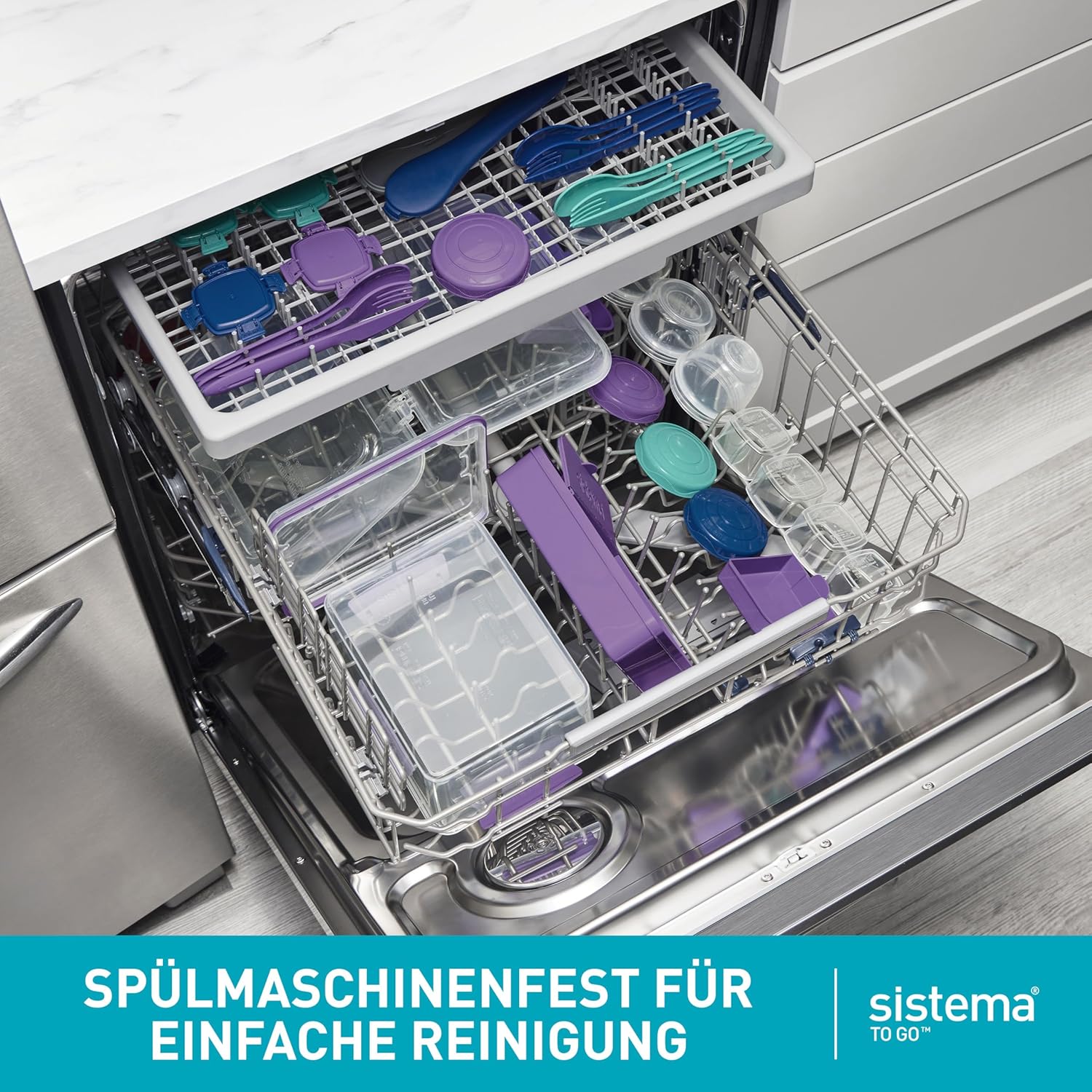 Thumbnail 5 de Sistema TO GO Bento-Box Cubes – 1,65 L, Bento-Box mit Fächern, BPA-frei, Minty Teal & Ocean Blue (2 Stück)