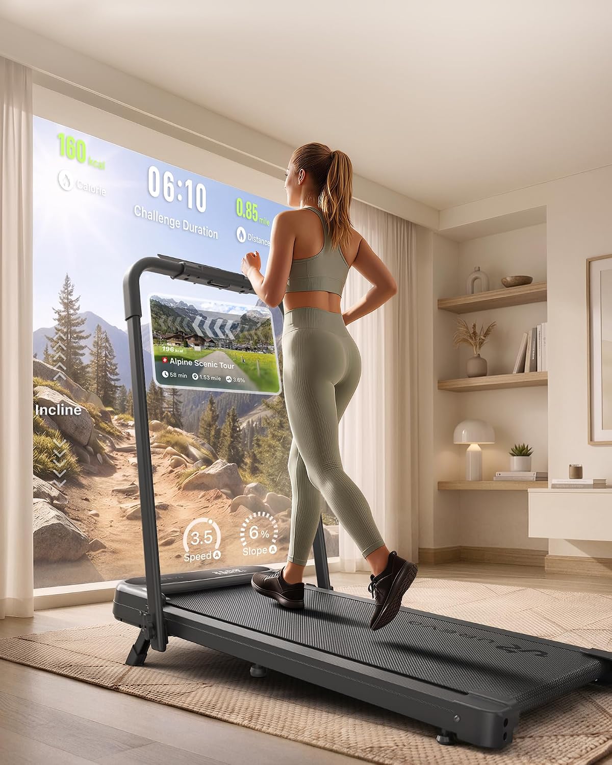 Detalle 2 de UREVO URTM059/UTRM030 Incline Treadmill with 11% Incline and App Control