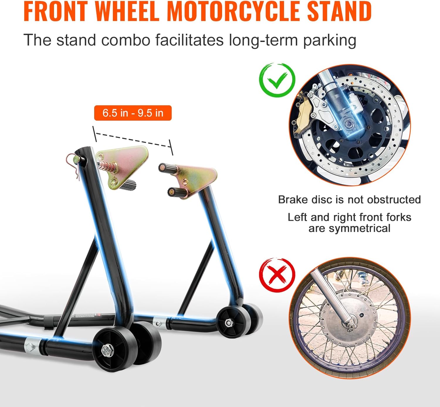 Detalle 2 de Vevor Motorcycle Stand Lift 850 lb Front/Rear Combo (Front Wheel Fork + Rear Swingarm Spool)