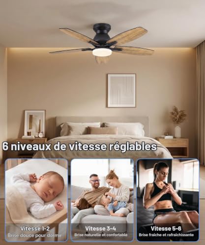 Thumbnail 3 de Ventilateur de Plafond avec Lumière 106 cm – 5 pales, Télécommande, 6 vitesses, 3 températures de couleur, moteur réversible – Macchiatto