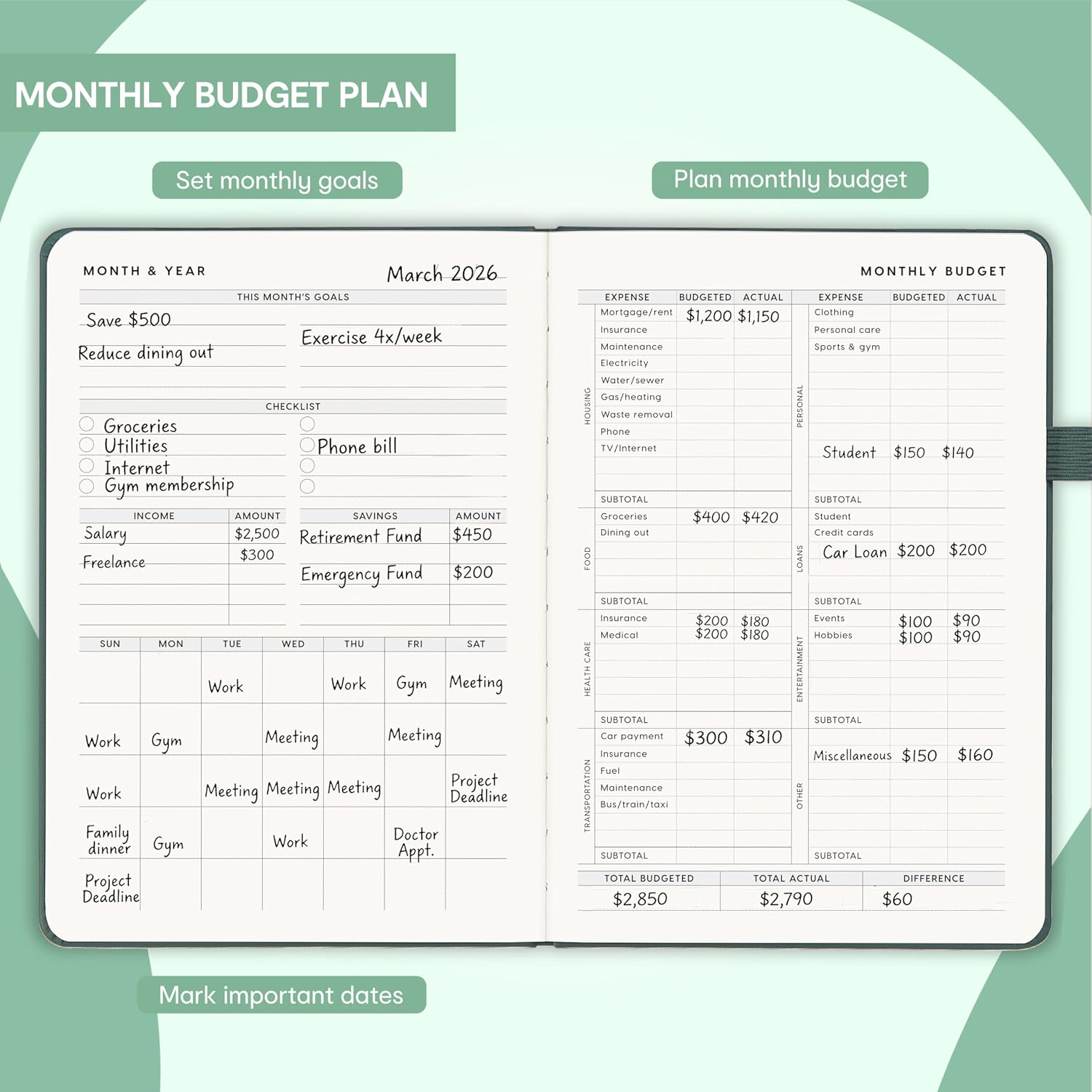 Detalle de &And Per Se BUD-01 A5 Budget Planner, Undated 16-Month Expense Tracker