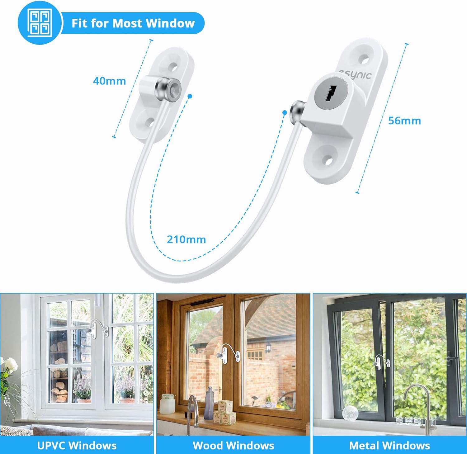 Thumbnail 6 de eSynic 8 Pack Solid Window Locks for Child Safety (Zinc Alloy & Stainless Steel) – Key-Operated Window Restrictors