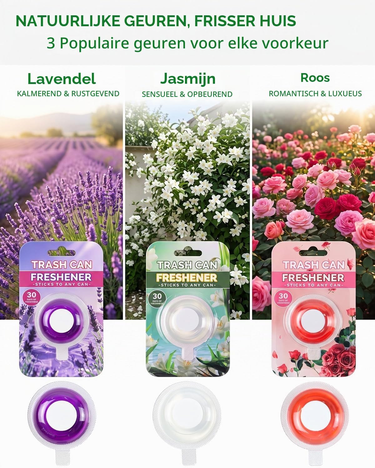 Detalle 1 de Weabisoo prullenbakgeurneutralisator, 6 zelfklevende geurpatches met 3 geuren