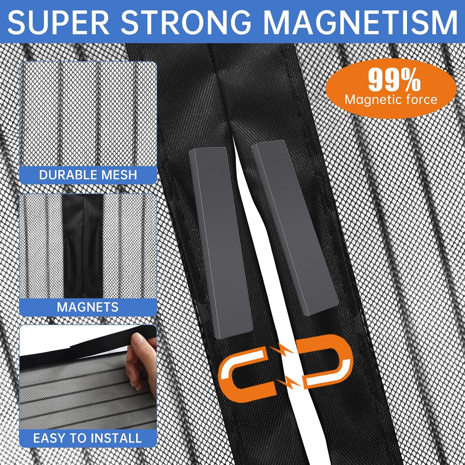 Detalle 1 de QNLONG 345-024-271 Magnetic Screen Door for 36 x 80 in Doorways, Black