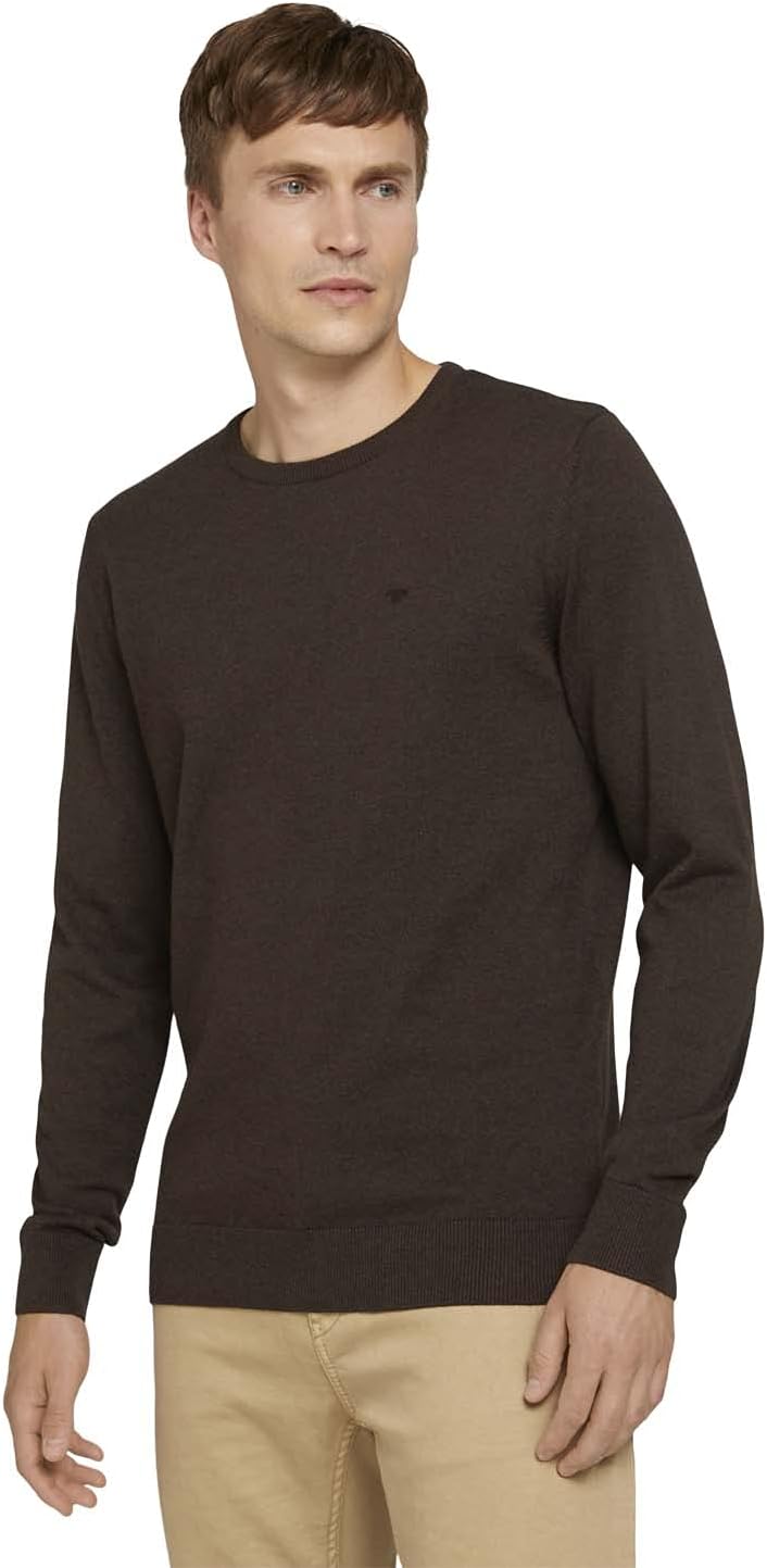 Detalle de TOM TAILOR Herren Strickpullover mit Crewneck – Basic Modell in Unifarben