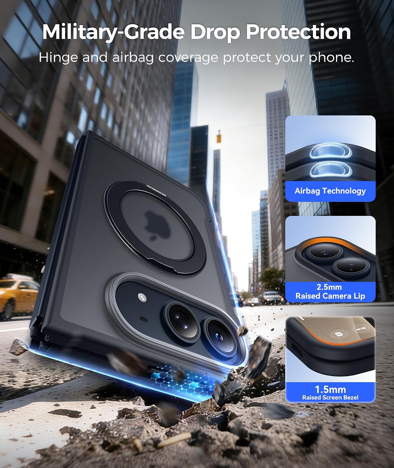 Detalle de FNTCASE iPhone Duo Case with 360° Magnetic Ring Stand, Black Matte