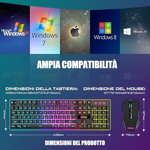 Detalle de RedThunder K10: Tastiera e Mouse da Gioco Wireless con Retroilluminazione RGB e Batteria Dura 3800 mAh
