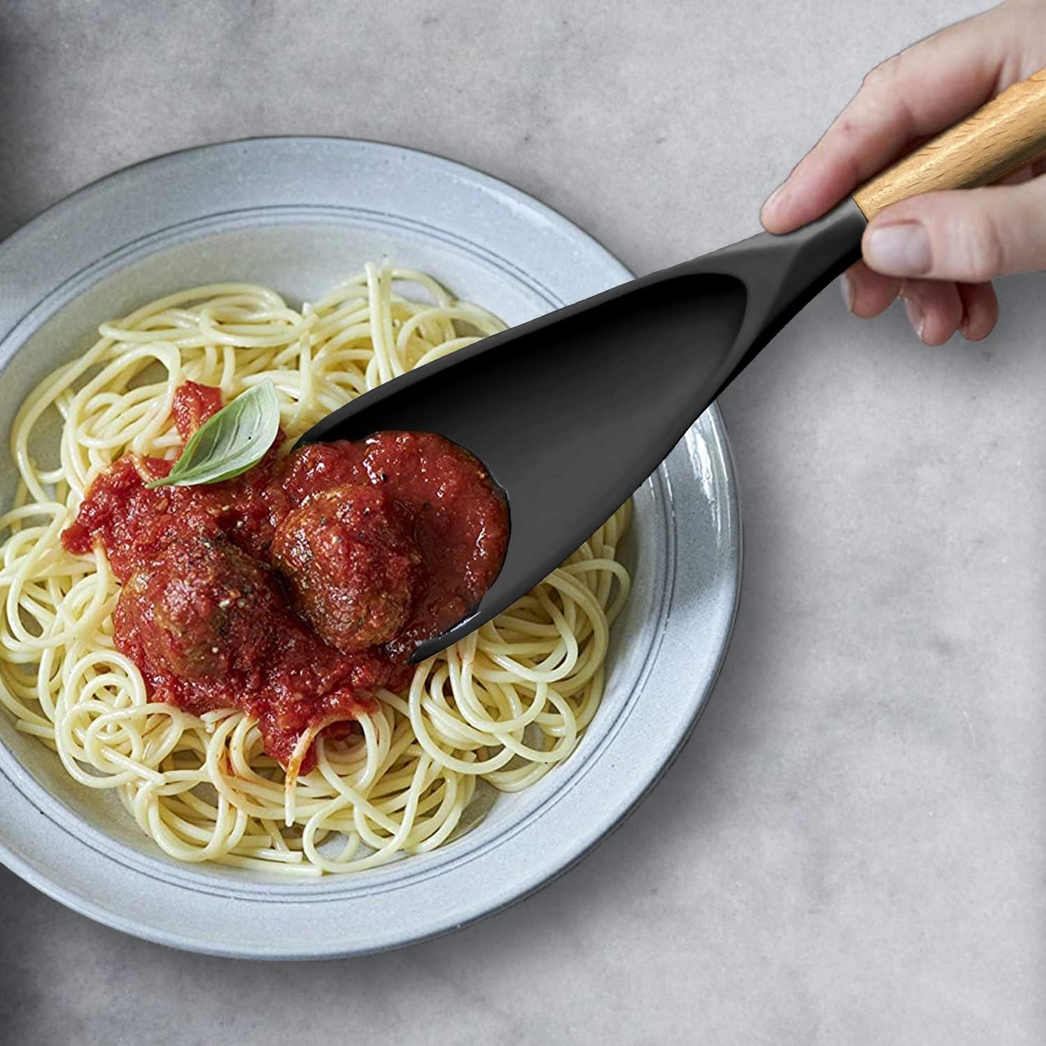 Detalle de VOVOLY Silicone Cooking Spoon for Nonstick Cookware (Black, 11.4 in)