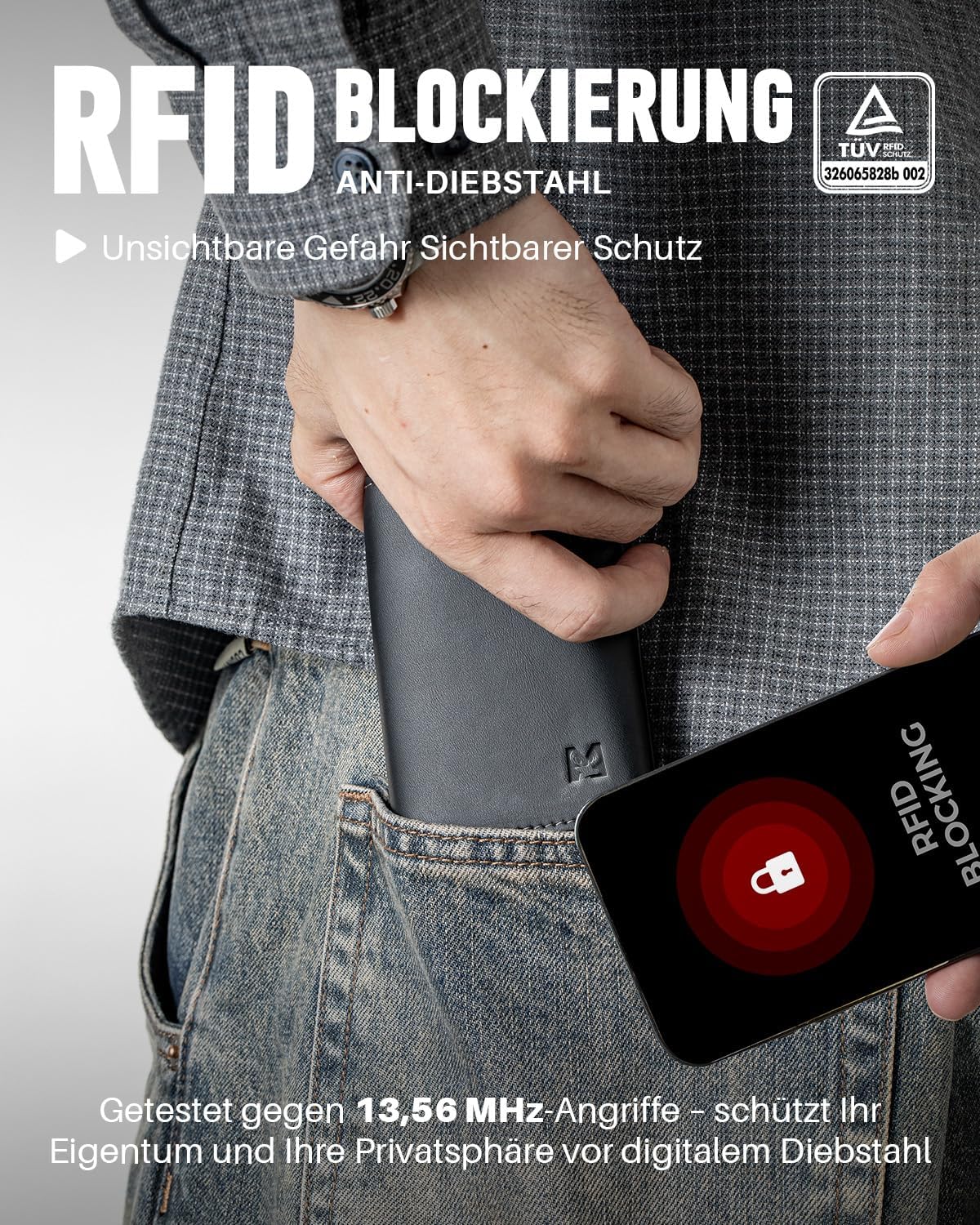 Detalle 2 de MYSHION Geldbörse Herren mit Münzfach & RFID-Schutz – Schlankes Pop-up-Portemonnaie mit 6 Kartenfächern (Schwarz)