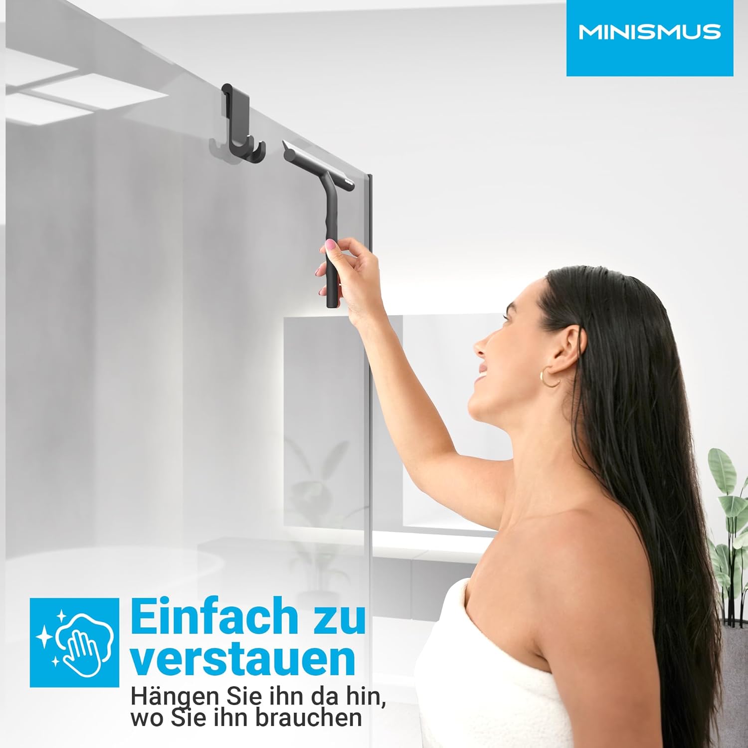 Thumbnail 2 de Minismus Fensterabzieher mit Aufhänger – Profi Duschabzieher aus Silikon, 21 cm, schwarz