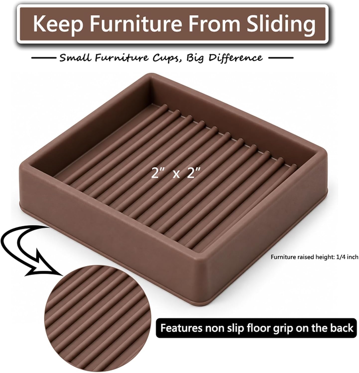Thumbnail 6 de Jayen 4 Pcs Rubber Furniture Caster Cups, 2 x 2 Inch, Brown