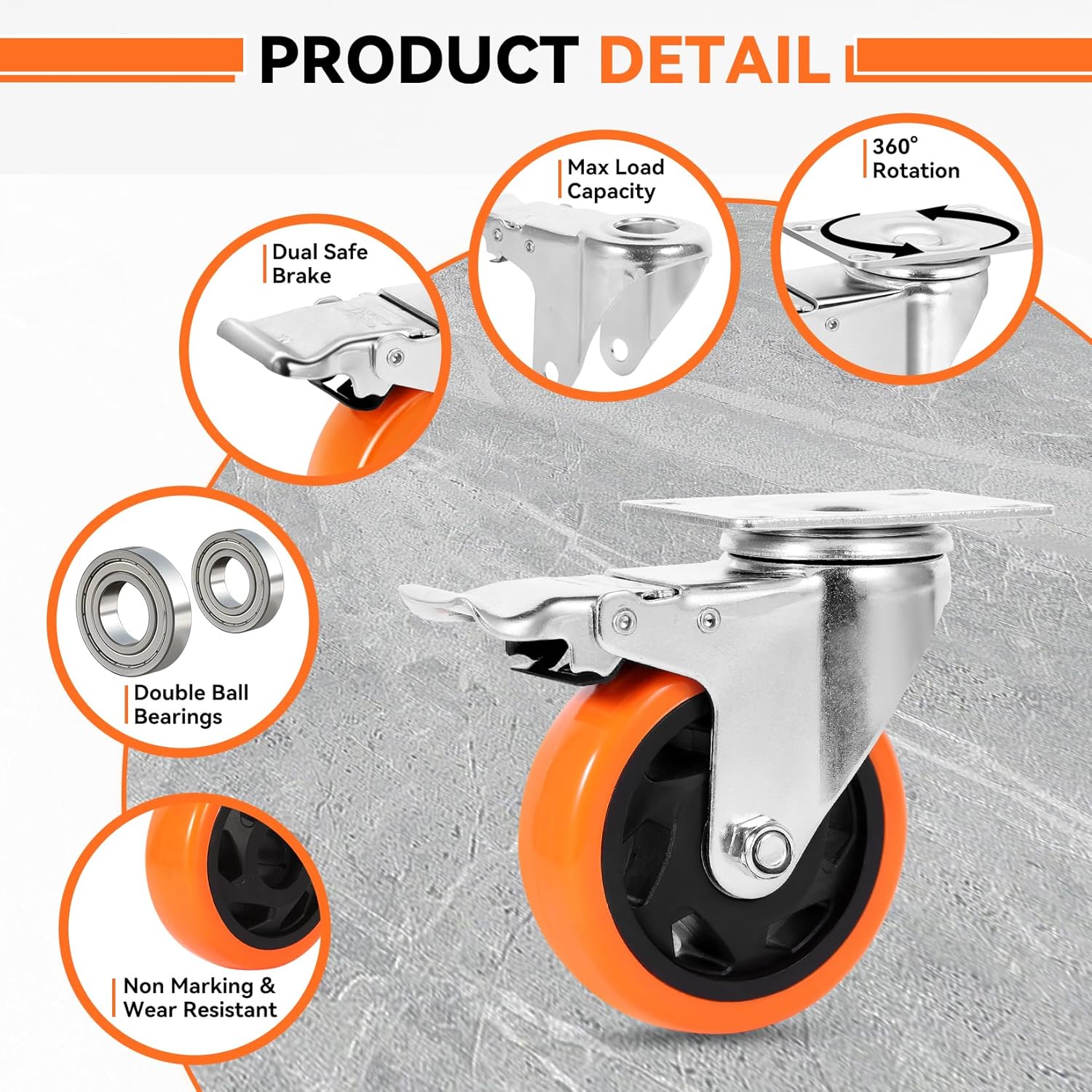 Thumbnail 4 de W B D WEIBIDA 100mm Ruote per Mobili Pesanti – Set di 4 con Freno e Capacità 540 kg