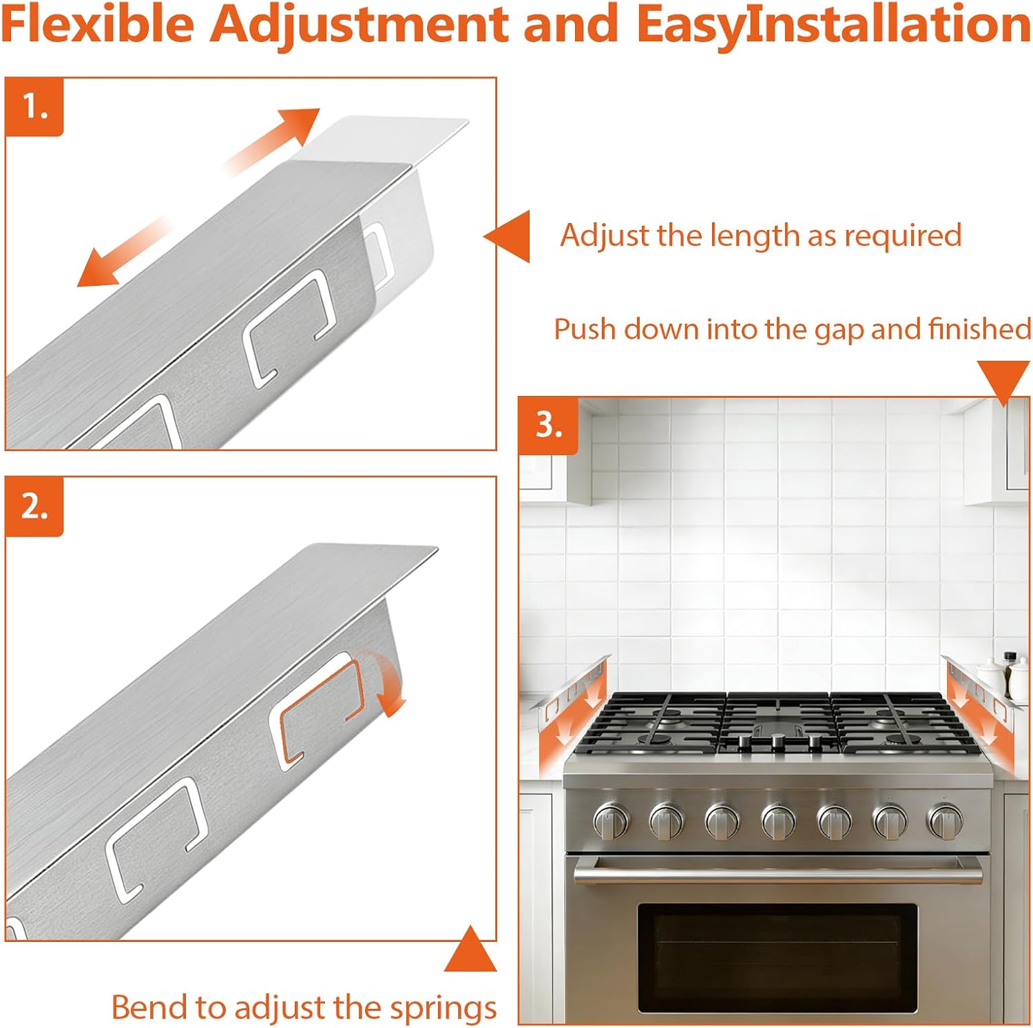 Detalle de DVYY T Design Stove Gap Cover Silver, Adjustable Stainless Steel Filler