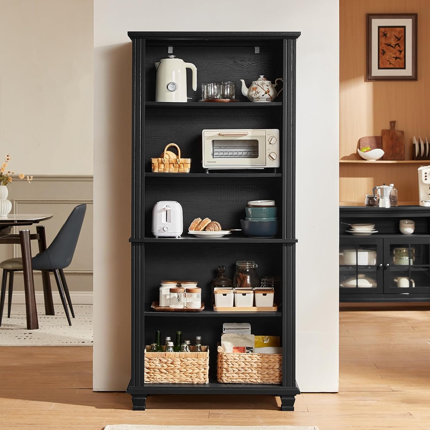 Thumbnail 6 de SAVOR LIFE black tall bookshelf, 5-Tier Black Bookcase with Adjustable Shelves