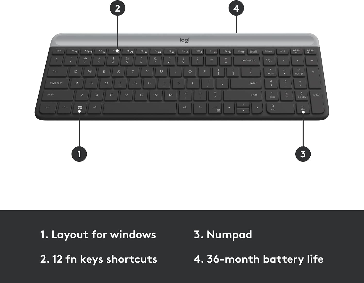 Thumbnail 6 de Logitech MK470 Slim Wireless Combo Keyboard and Mouse, Graphite, Quiet and Compact
