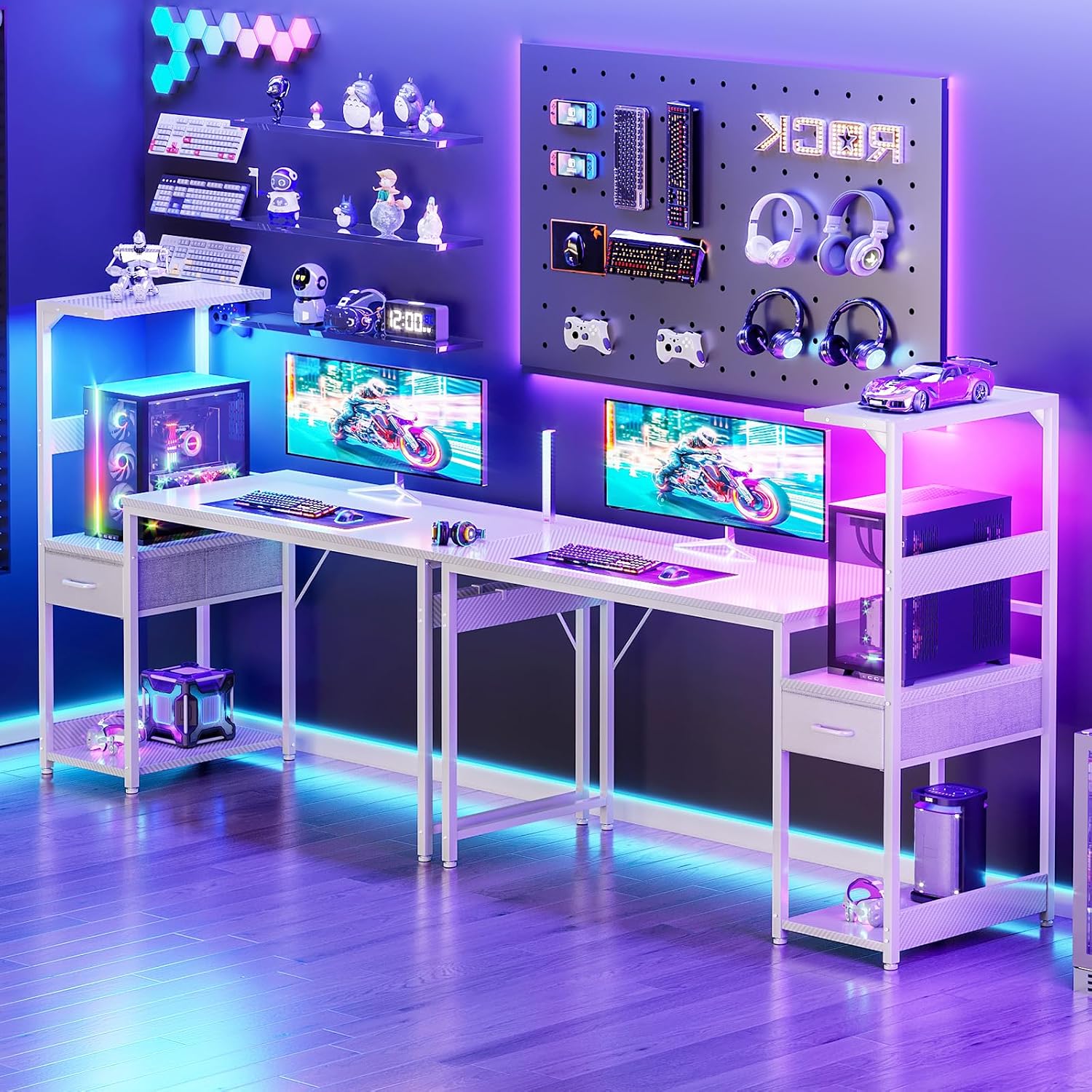 Thumbnail 6 de Coleshome gamingbord 120 × 48 cm med RGB-belysning och vändbar hylla