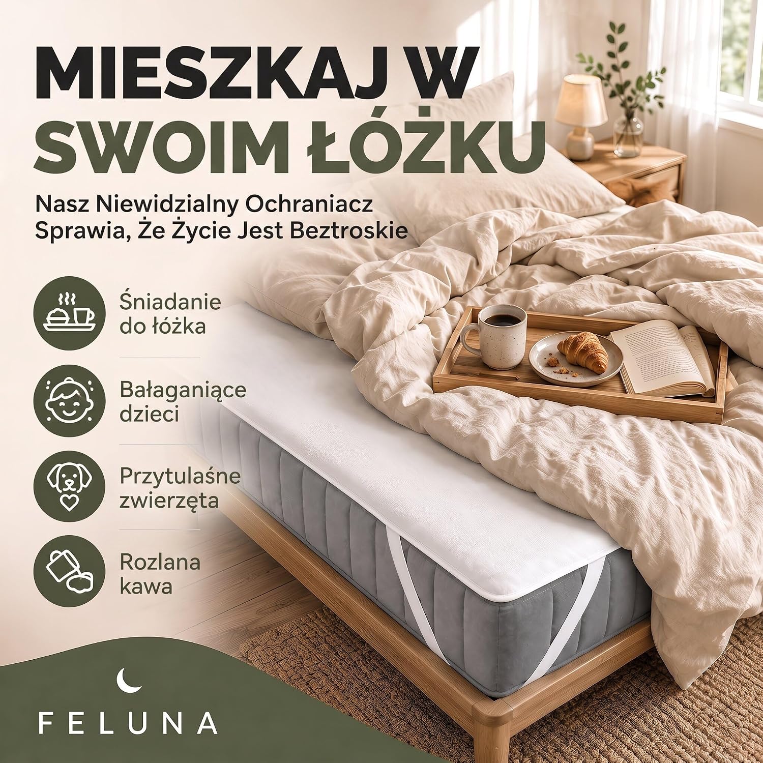 Detalle 2 de Feluna 21005051 wodoodporny ochraniacz na materac 60 × 120 cm z włókna bambusowego