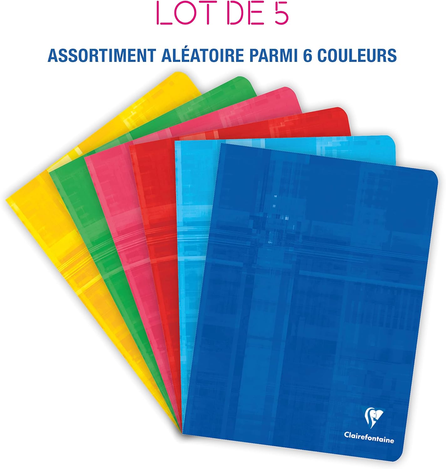 Thumbnail 1 de Clairefontaine 637551AMZC – Lot de 5 Cahiers Agrafés 17 x 22 cm, 48 pages, 90 g, Couverture pelliculée (Couleurs aléatoires)