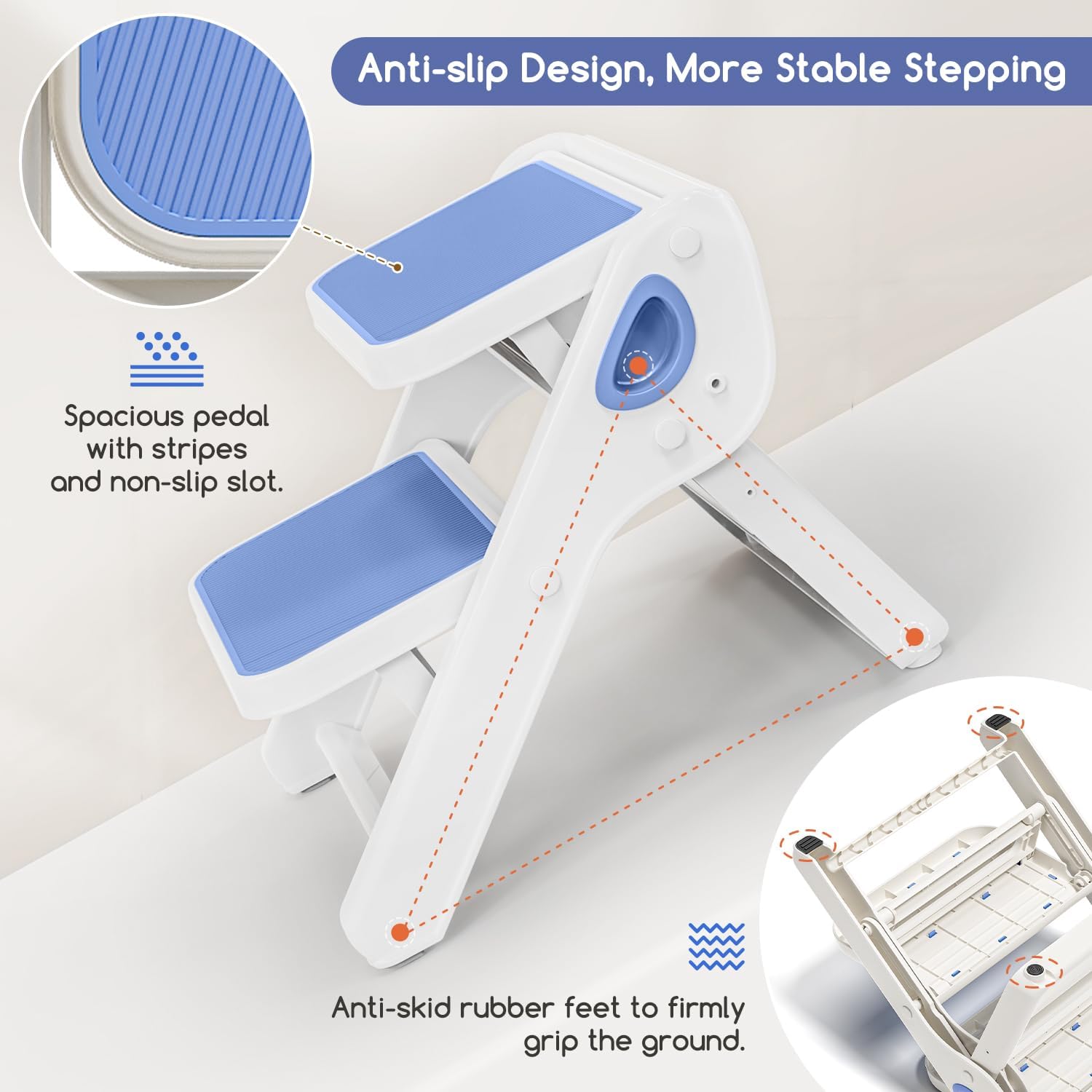 Detalle 2 de MoreFeel 8106 Foldable 2-Step Toddler Stool, Blue Non-Slip Helper