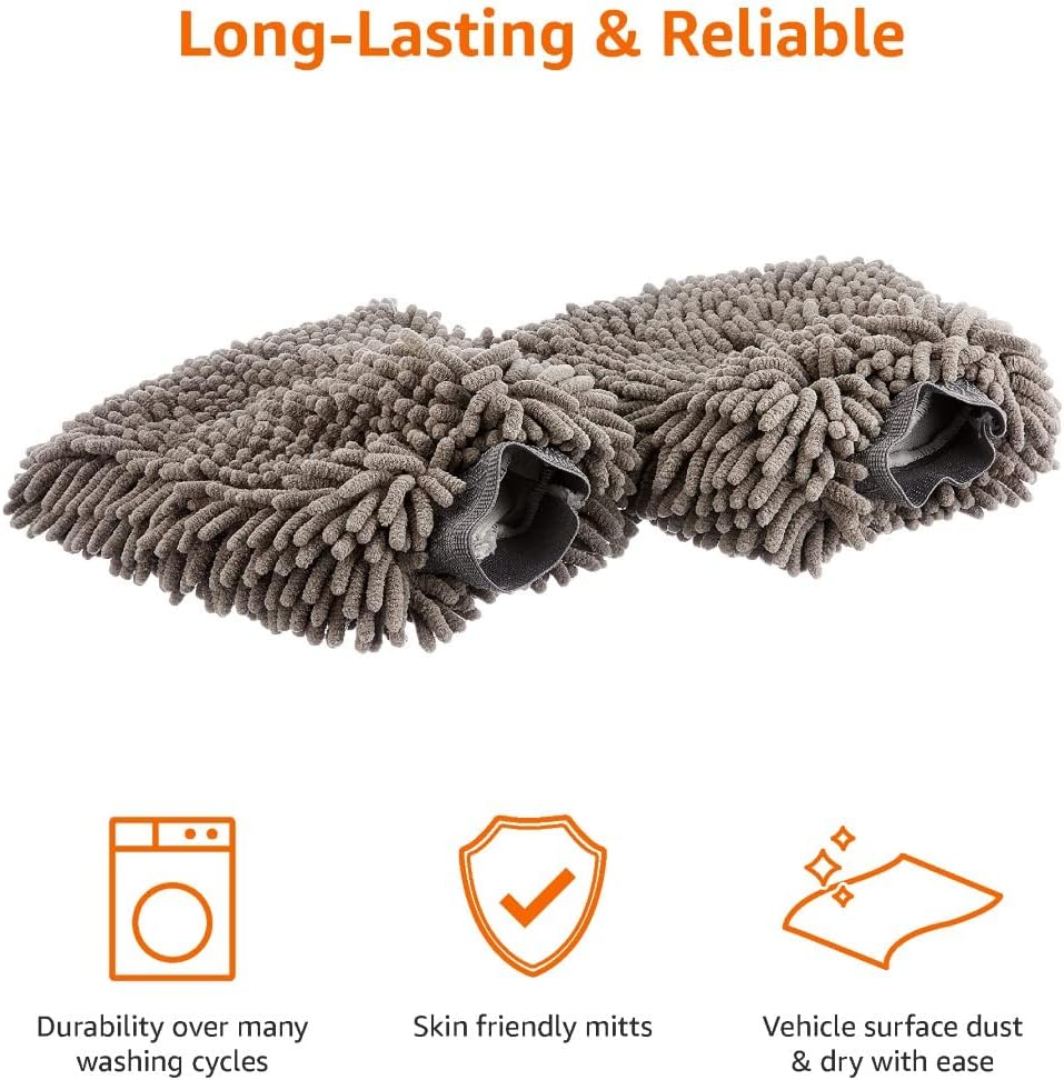 Detalle de Amazon Basics Deluxe Microfiber Car Wash Drying Mitts (2 Pack) – Grey, 30 cm x 20 cm