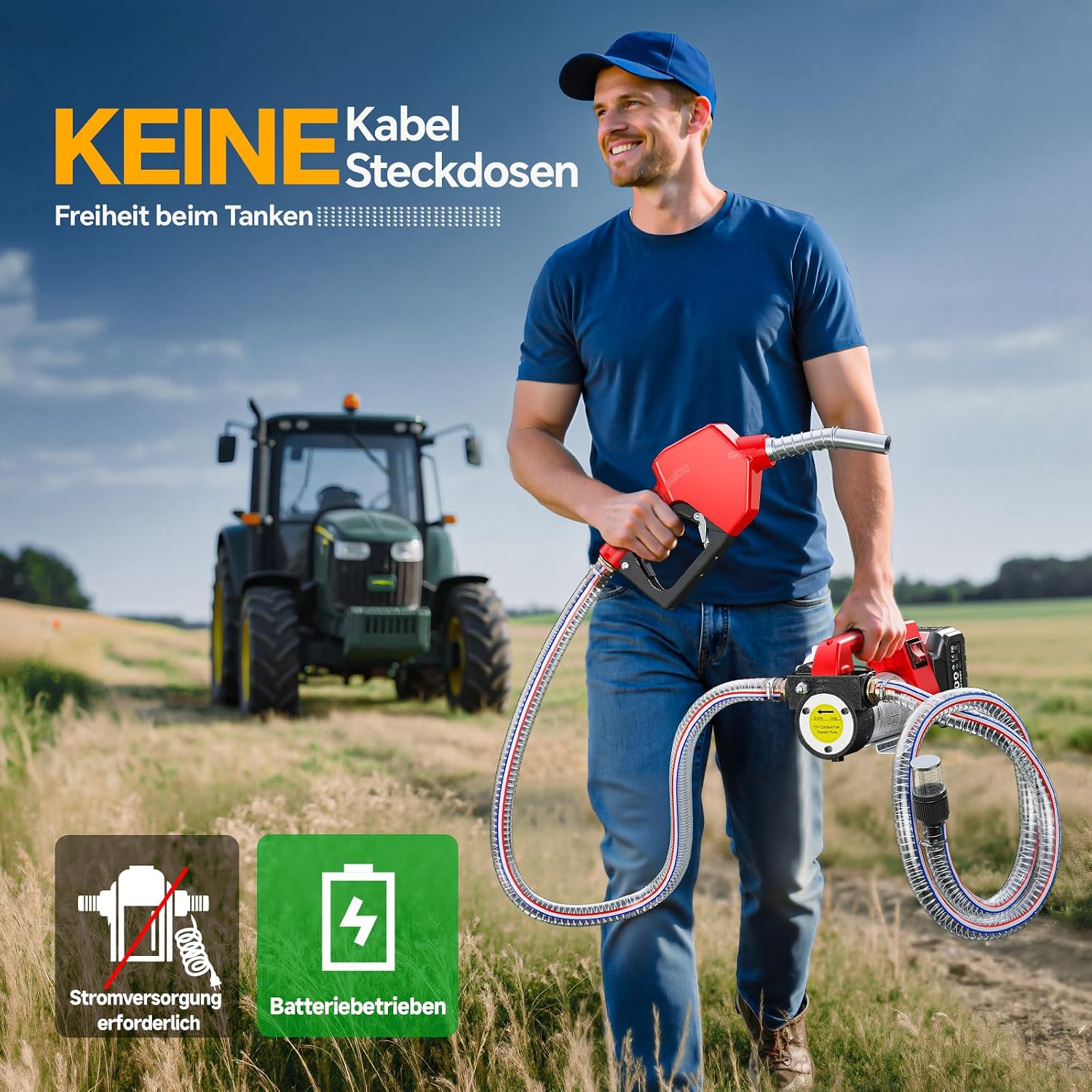 Detalle de Taskstar Dieselpumpe Akku 45 L/min – 21V Kraftstoffpumpe Set mit 2x4Ah Akku, tragbar, Auto-Stopp