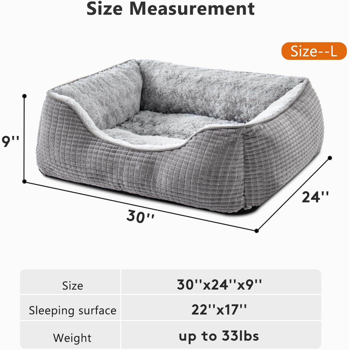 Detalle de JOEJOY Large Dog Bed Washable Pet Bed – Soft Rose Velvet, 76×61×23 cm, Grey