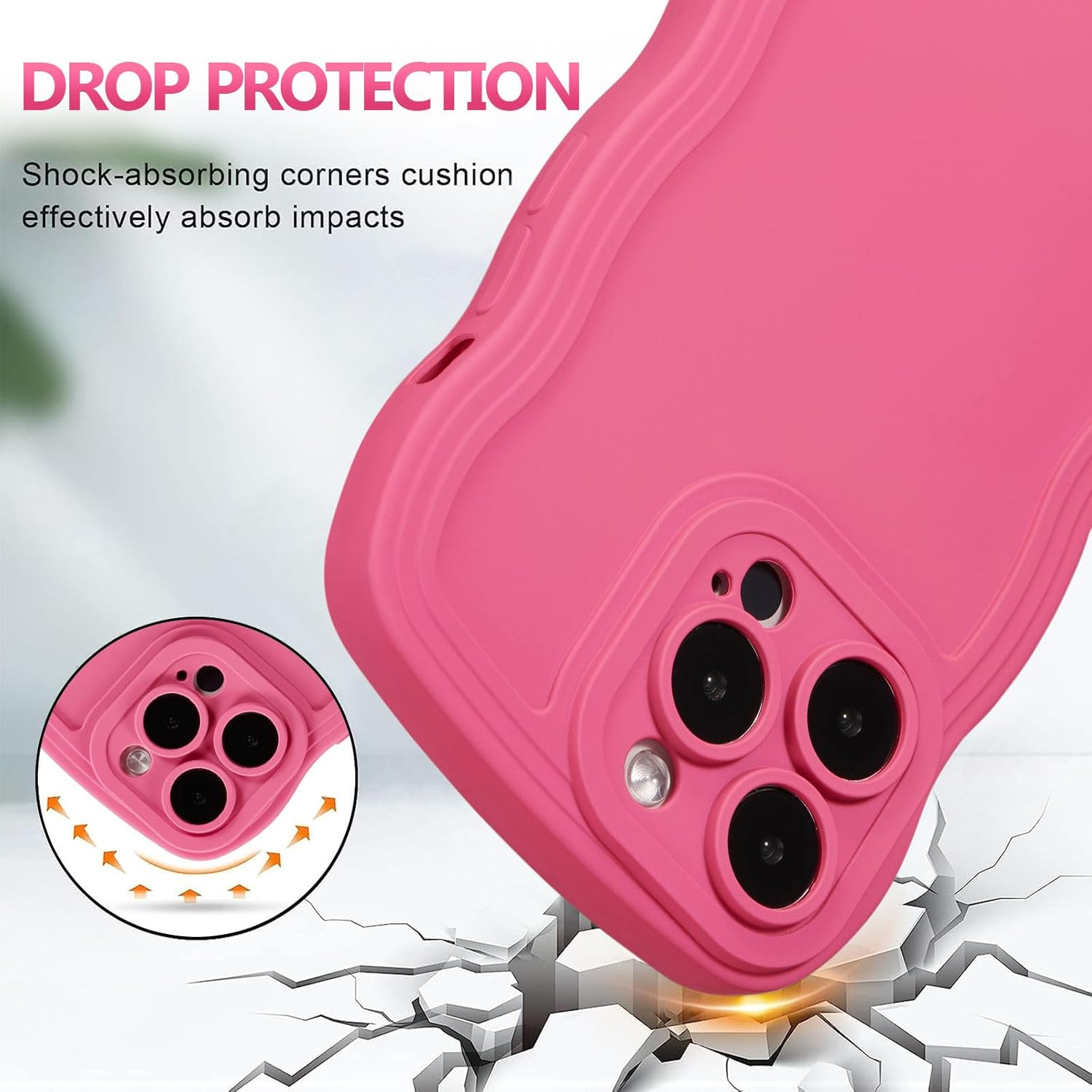 Detalle de UEEBAI Handyhülle für iPhone 13 Pro 6,1 Zoll – Rosa, Wellenrahmen, ultradünn, Stoßfestes Silikon-Case mit TPU-Bumper
