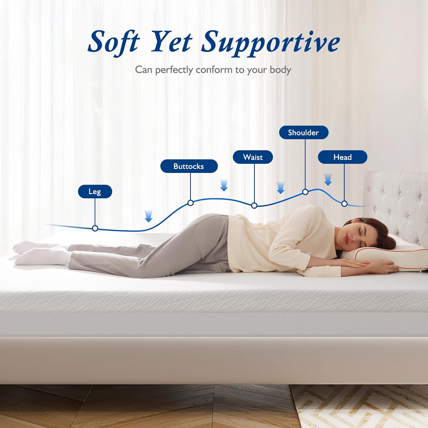 Detalle de DOPEDIO Memory Foam Mattress Topper (Super King) with OEKO-TEX Certified Bamboo Cover
