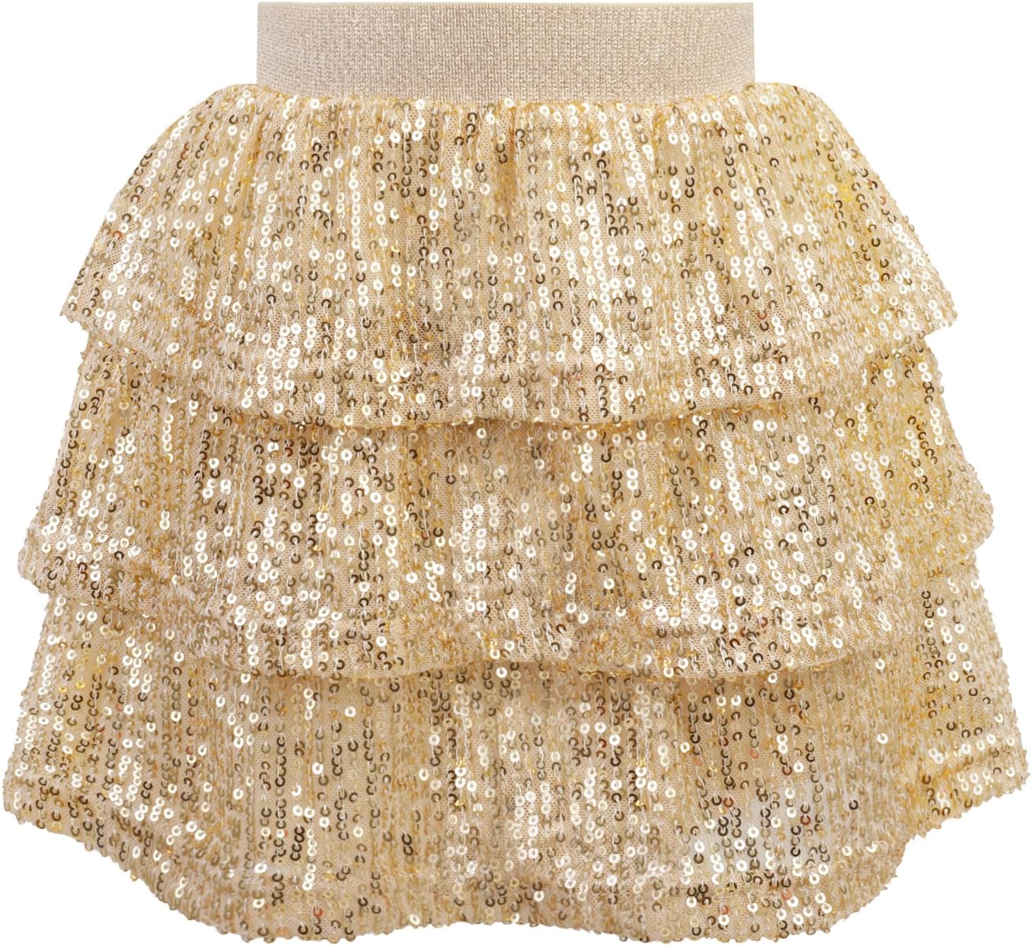Detalle de Bezioner Girls Sequin Skirt: Layered Glitter Skater Skirt for 5–14 Years