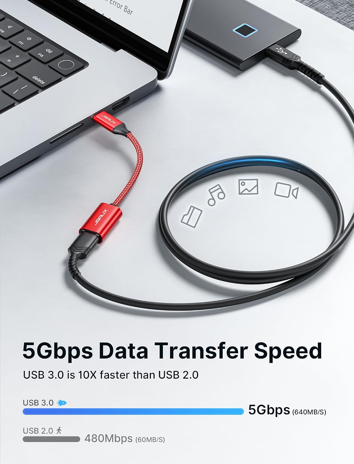 Detalle 2 de JSAUX CD0019 USB-C to USB 3.0 OTG Adapter, 2-Pack, 5Gbps, Red