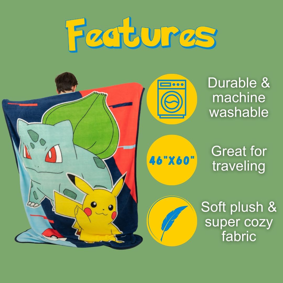 Detalle de Pokemon Anime Pikachu and Bulbasaur Kids Bedding Throw by Franco (46 x 60) — Ultra-Soft Micro Raschel