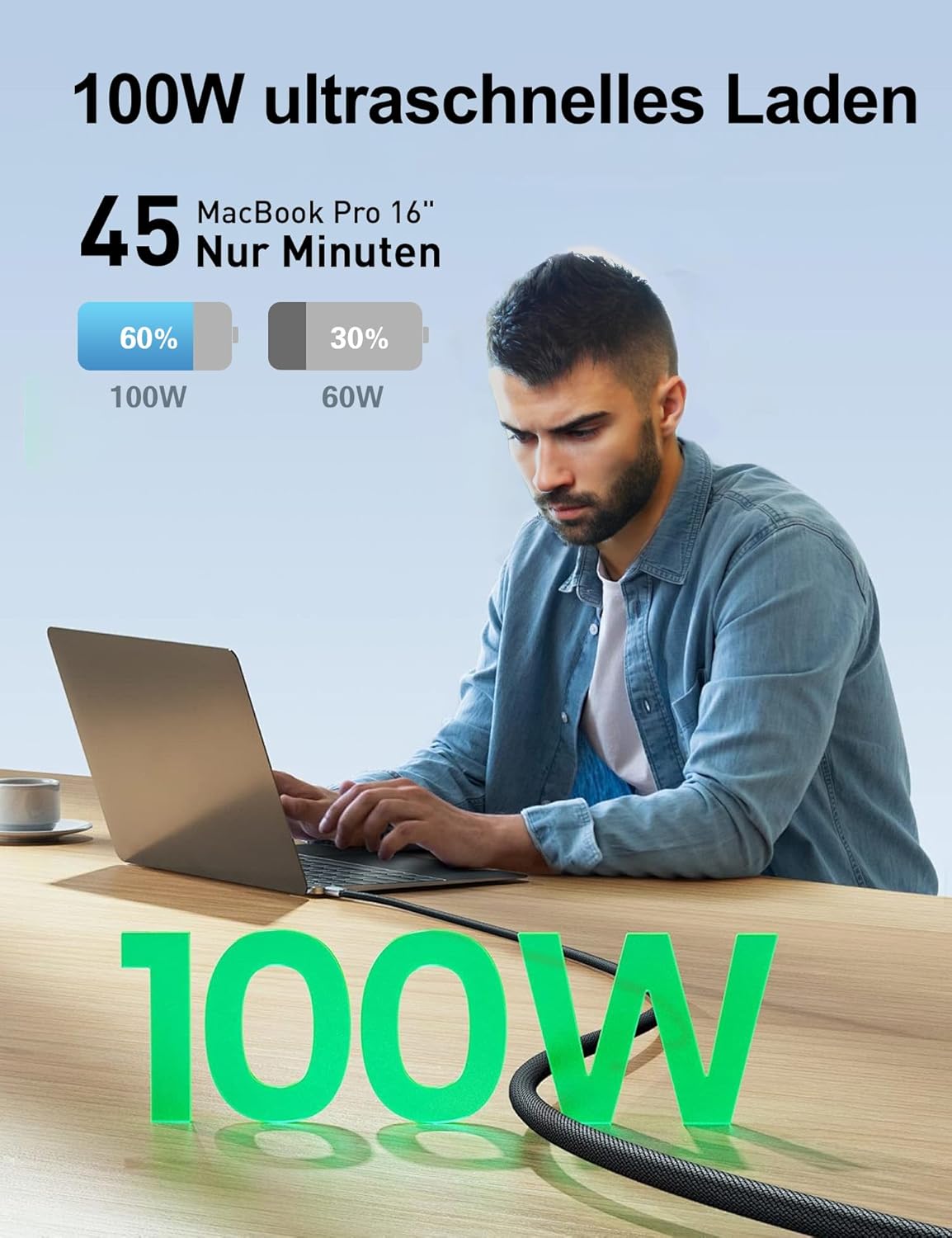 Thumbnail 2 de CAKOBLE 2-Pack 4m USB-C to USB-C cable (10Gbps, 100W, 4K@144Hz/5K options) for Thunderbolt 4 and USB-C displays