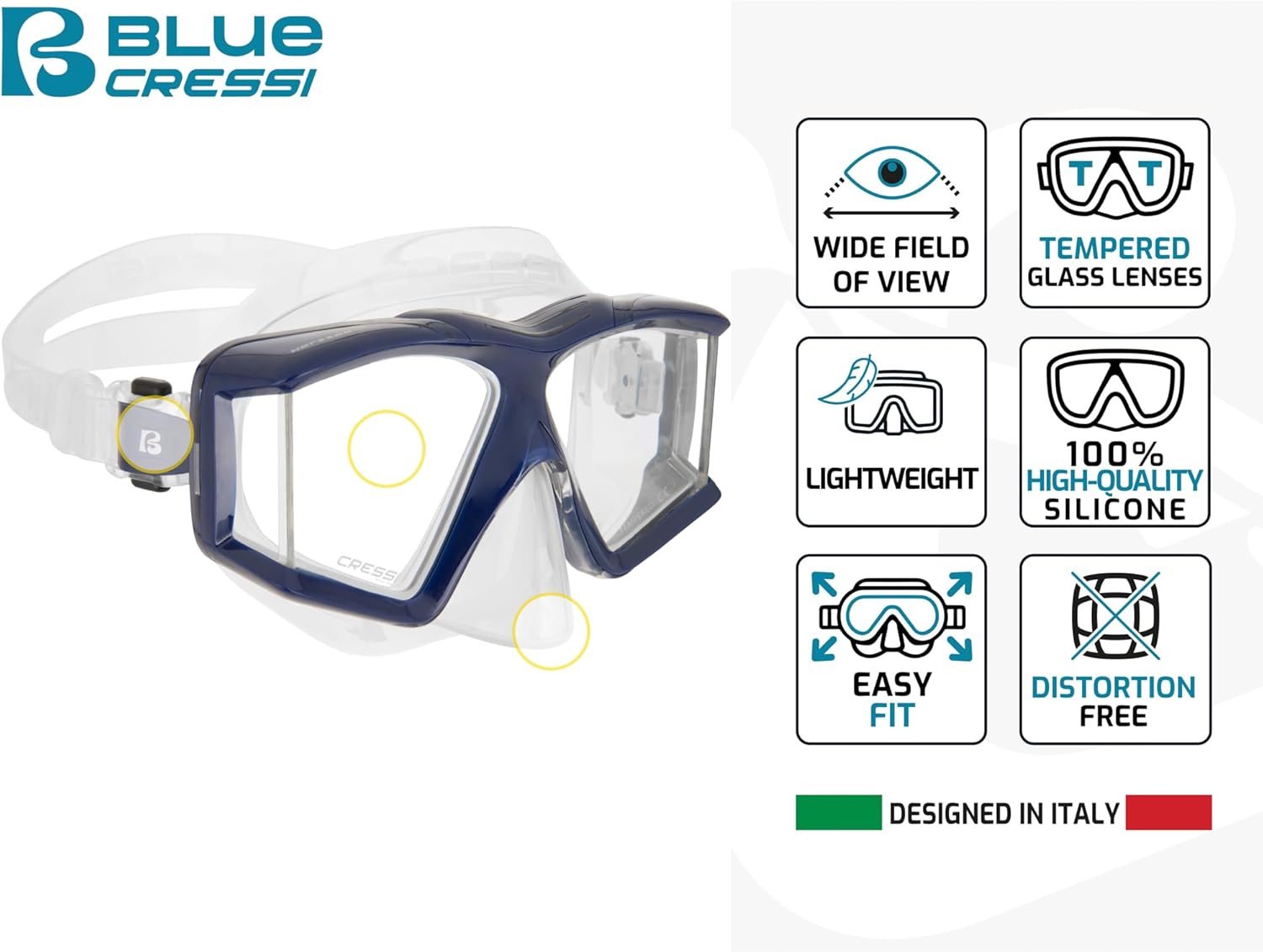 Thumbnail 2 de CRESSI Horizon - Maschera panoramica a 4 vetri e Scilla Top Dry Valve System per immersioni e snorkeling