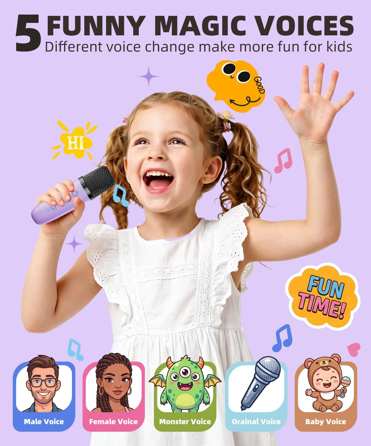 Detalle 2 de Mini Karaoke Machine Speaker for Kids & Adults (Purple, 2 Mics) — Portable Bluetooth Karaoke System