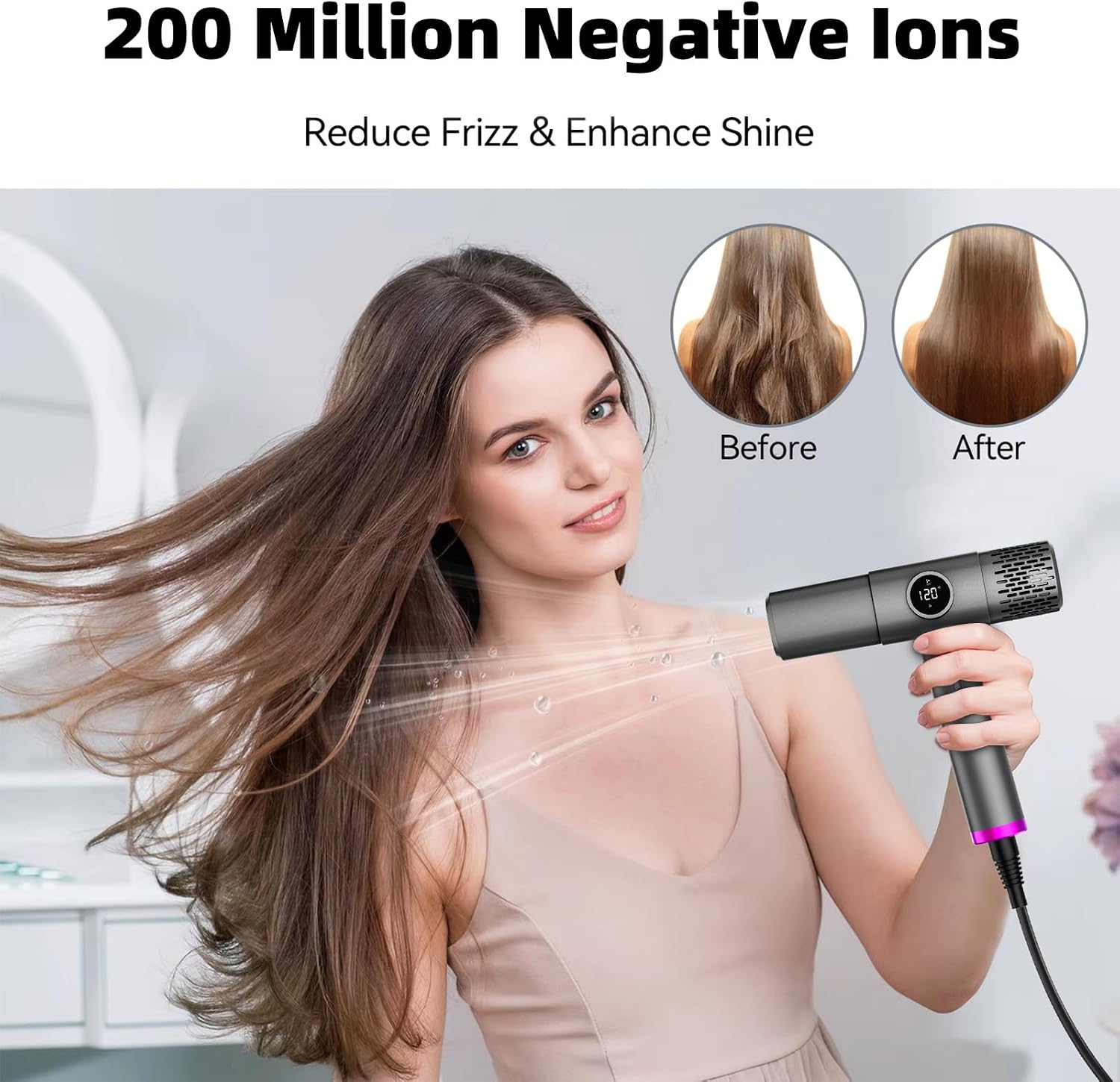Detalle de Lostrain S2 Ionic Hair Dryer with Diffuser, 5 Heat Settings and 3 Speeds