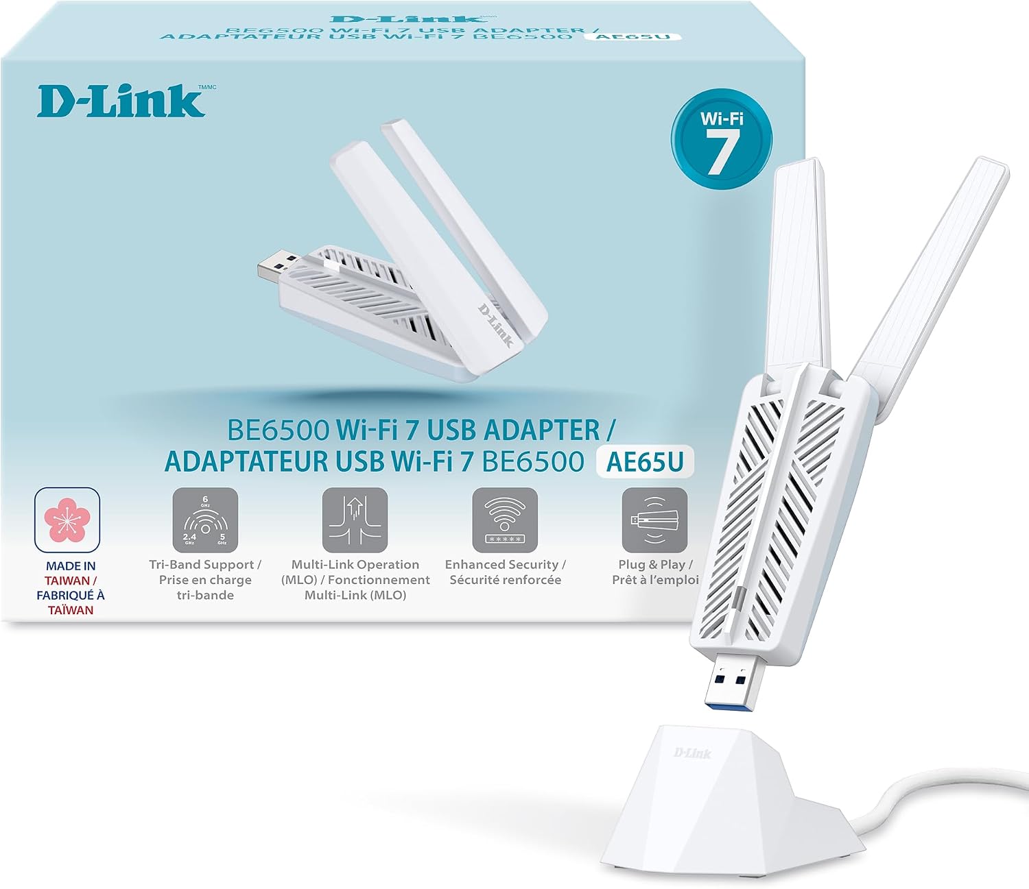 Detalle de D-Link BE6500 Tri-Band Wi‑Fi 7 USB 3.0 Adapter (AE65U)